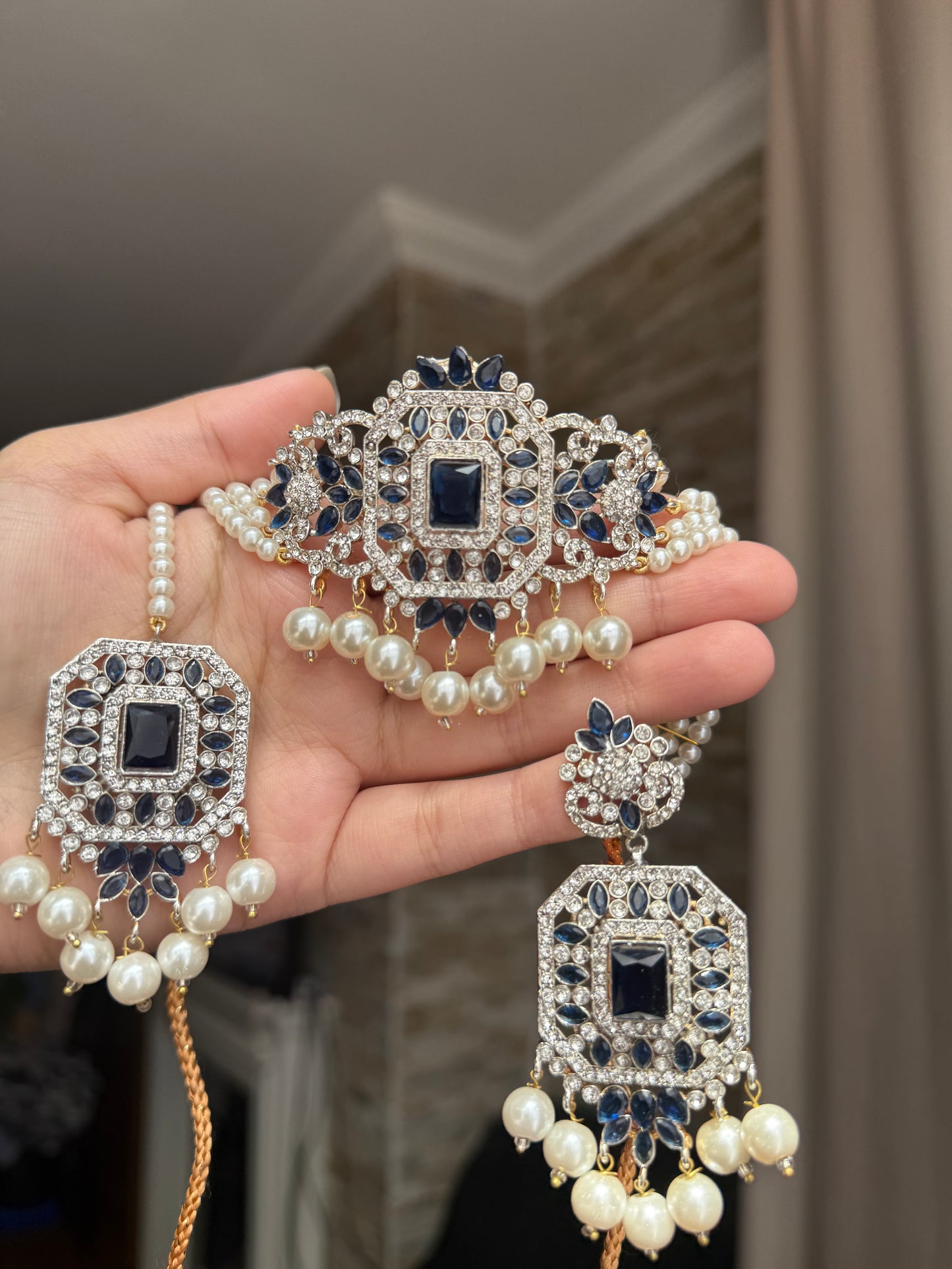Rania - Choker set with earrings and tikka available in 10 colours