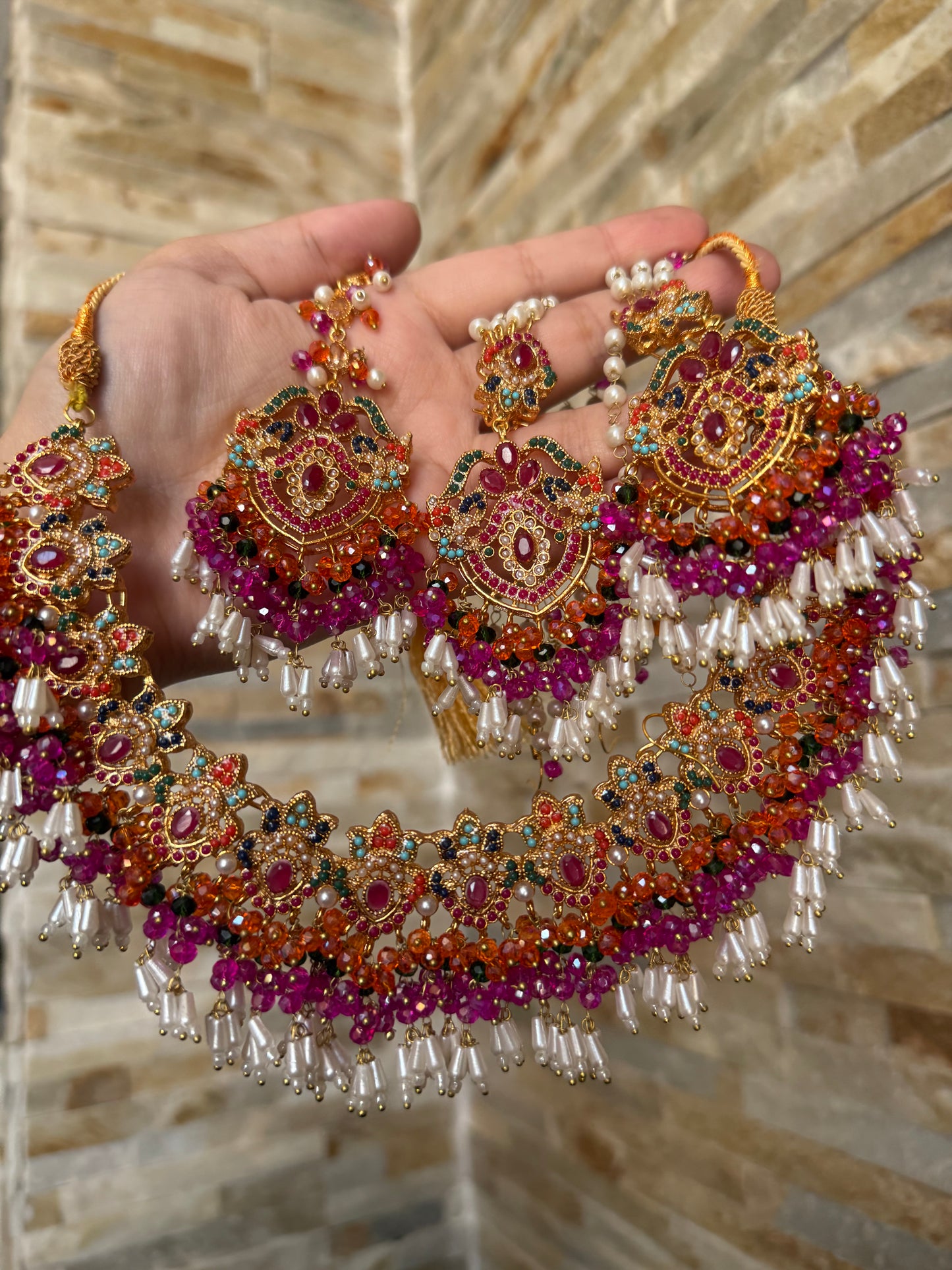 Neeti - Necklace with sahara earrings and tikka | 8 colours available