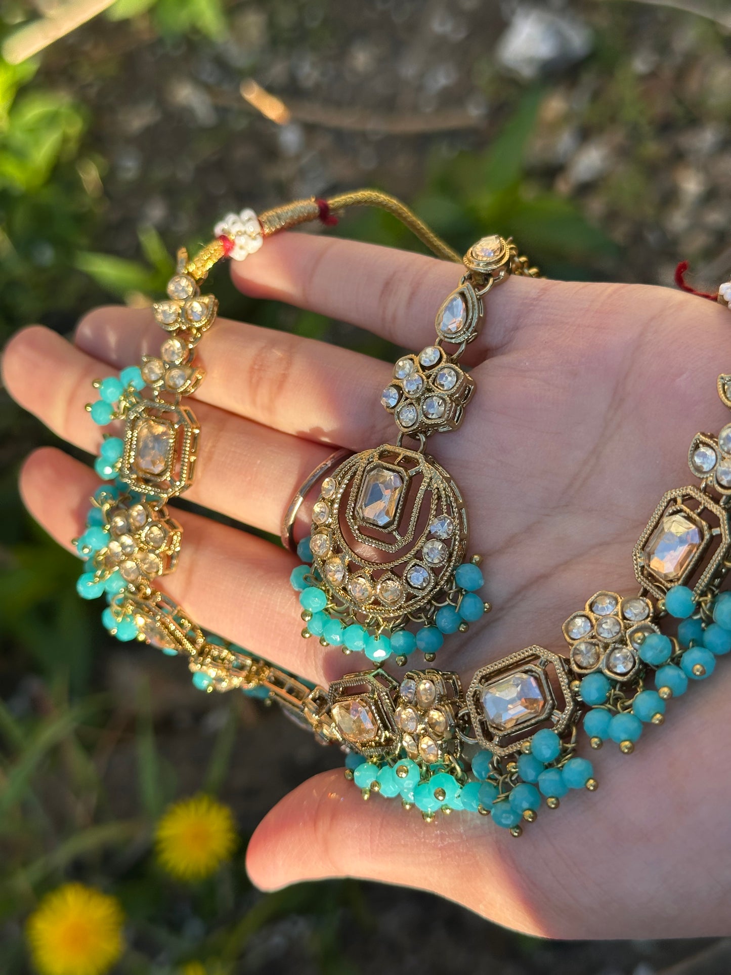 Marwa - Necklace set with jhumke and tikka available in 8 colours
