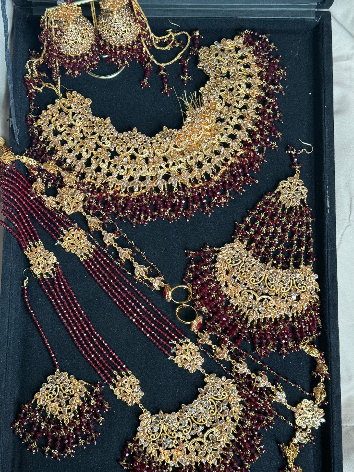 MAYA - Bridal set | includes Necklace with Mala, 2x hand pieces, Jhumar, Jhumke, Tikka and a FREE nose ring | for customisation DM us!