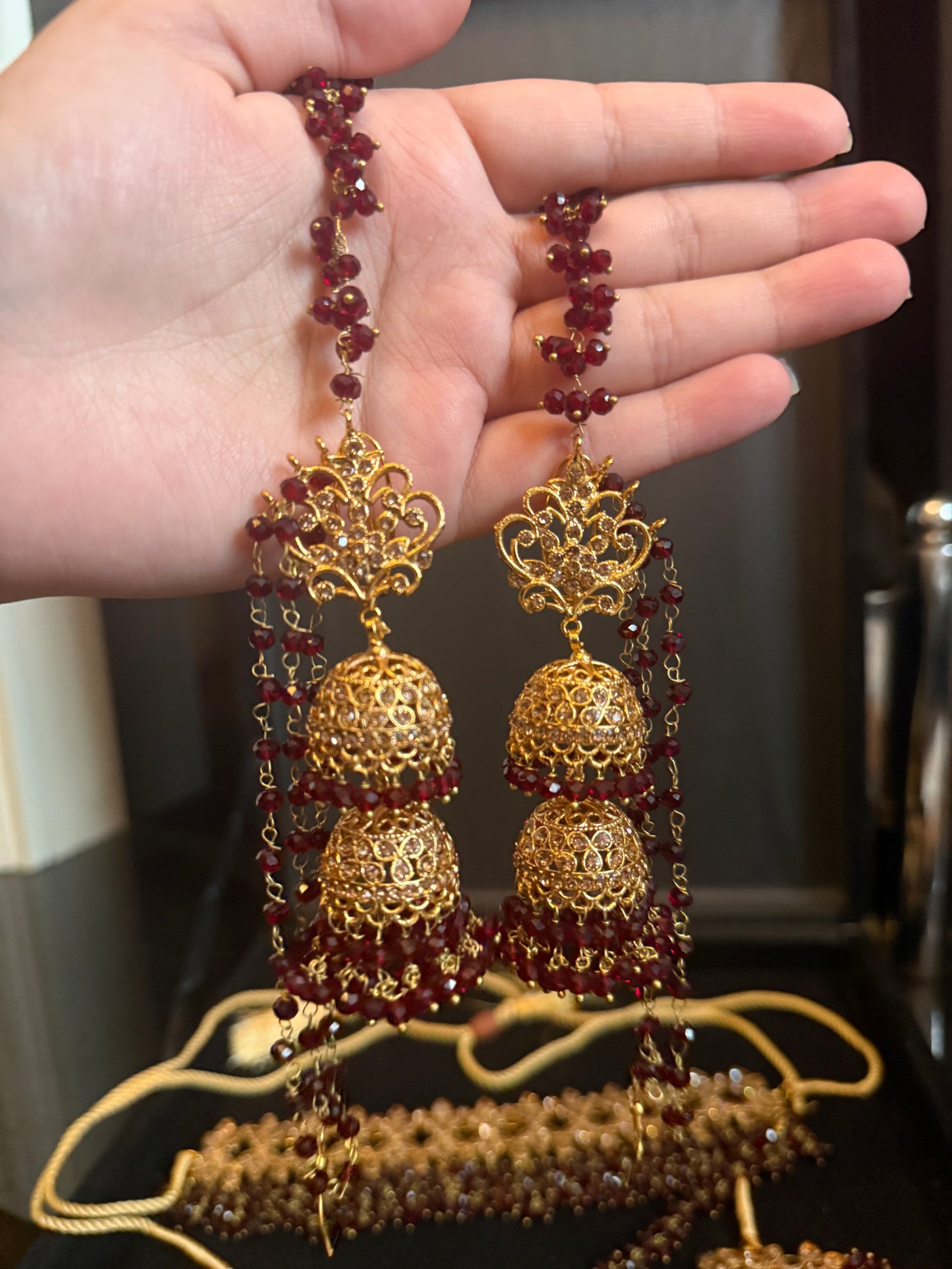 JANNAT - Heavy Bridal set | includes: choker, Necklace, jhumar, Jhumke and Tikka | Maroon colour available