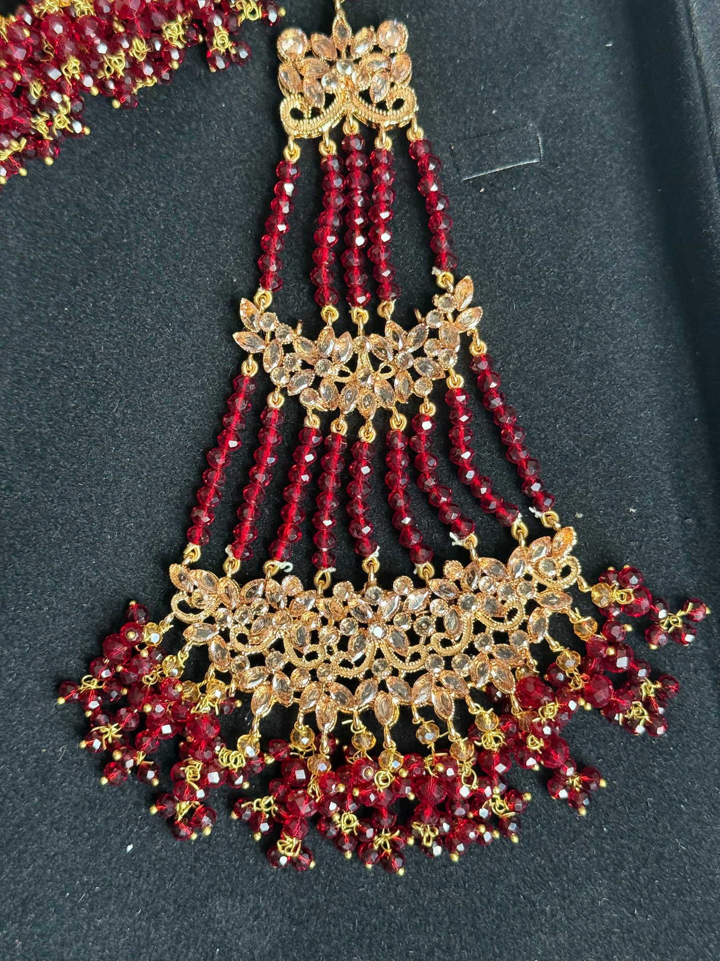 SAIYARA - Bridal set | includes Necklace with jhumar, jhumke, tikka and nose ring. Pakistani bridal jewellery