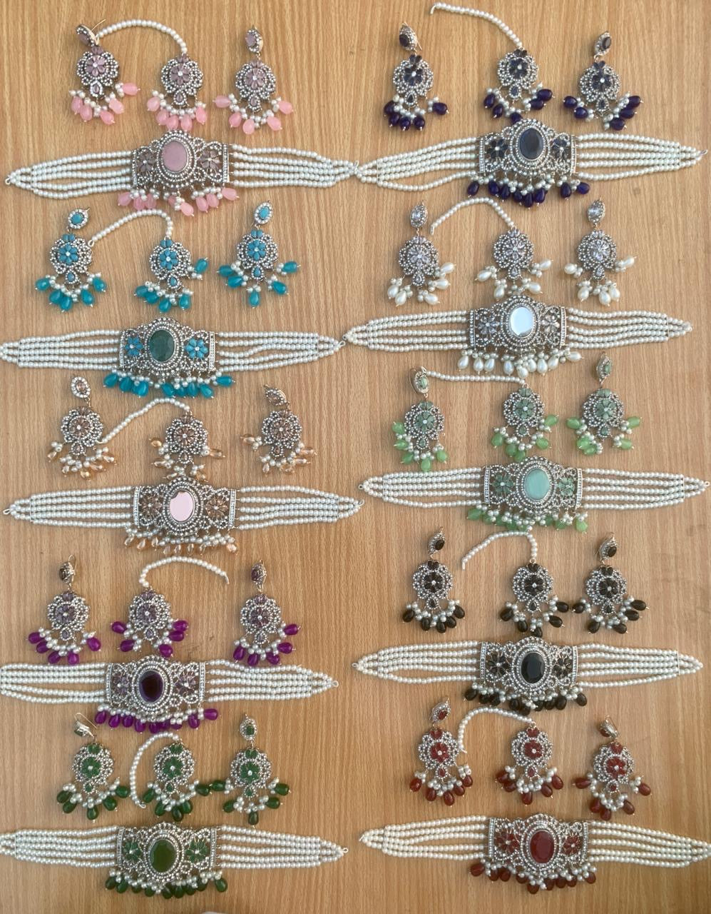 Hala - Silver base Choker set 10 Colours available