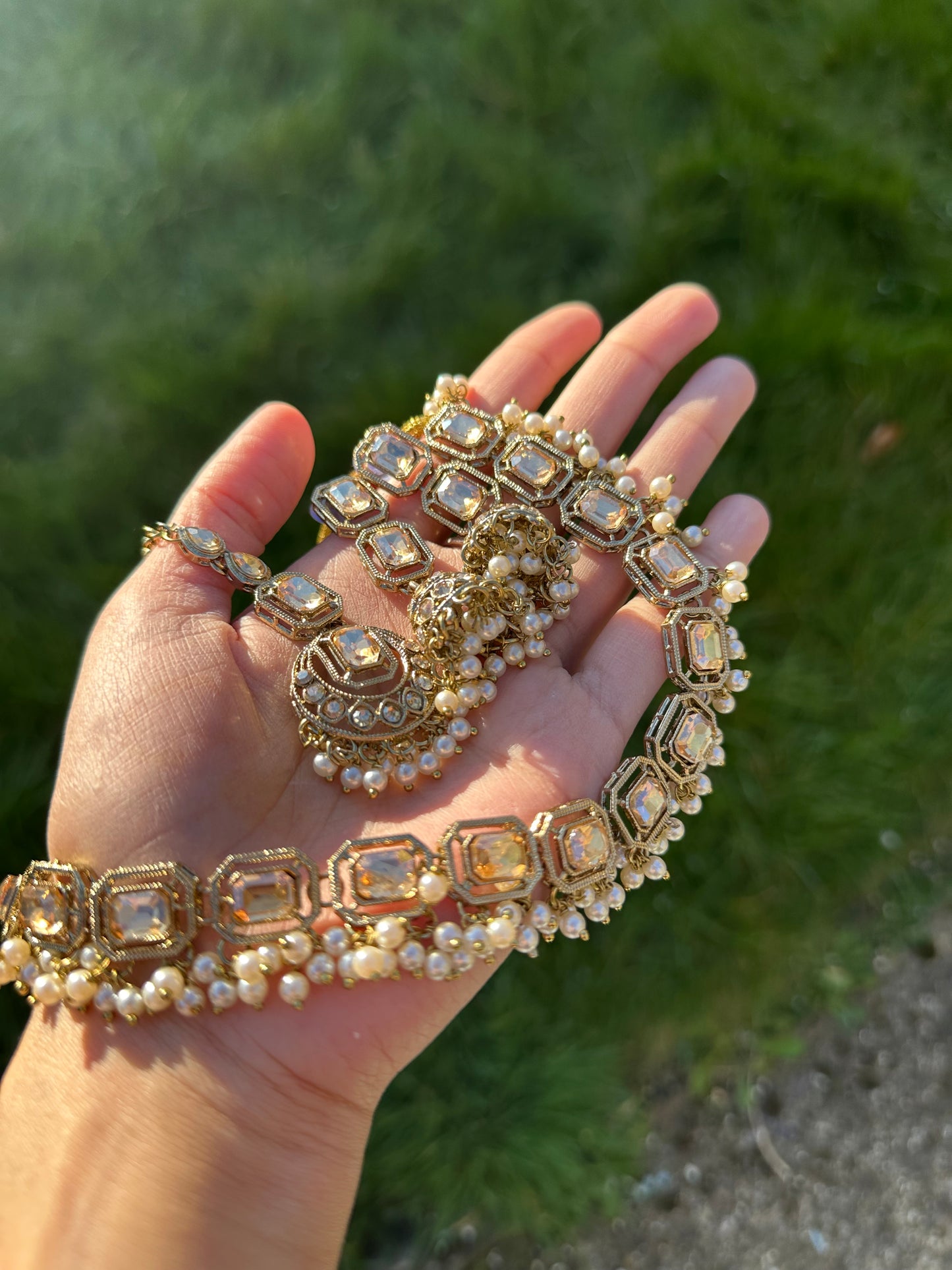 Marwa - Necklace set with jhumke and tikka available in 8 colours