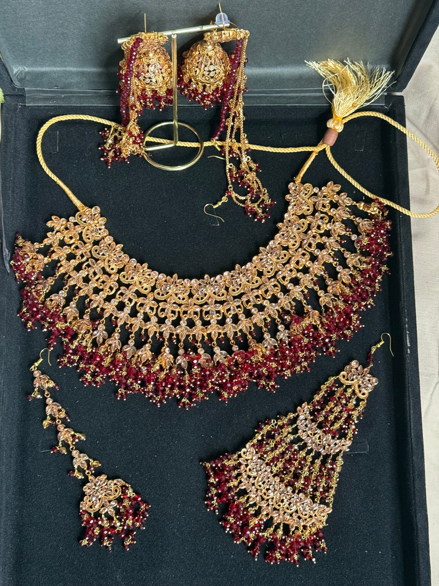 ALISHAY - Bridal set | includes Necklace with jhumar, jhumke, tikka and nose ring.