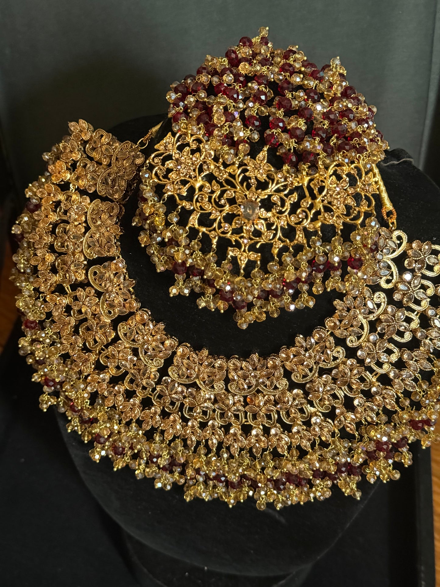 AMAYA - Heavy bridal set | Necklace, jhumar, jhumke, tikka & nose ring