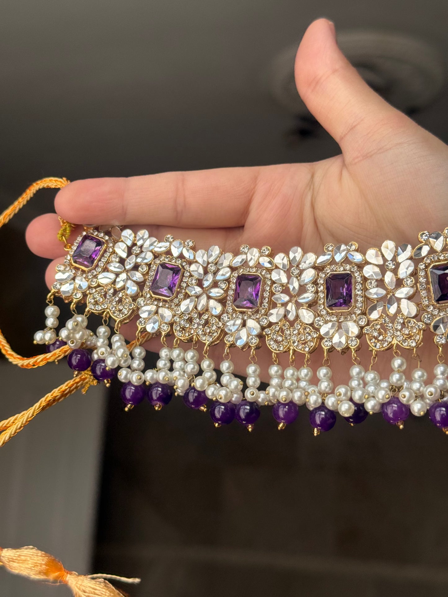 Ruksar - 4 pieces choker set with jhumar, earrings and tikka available in 9 colours