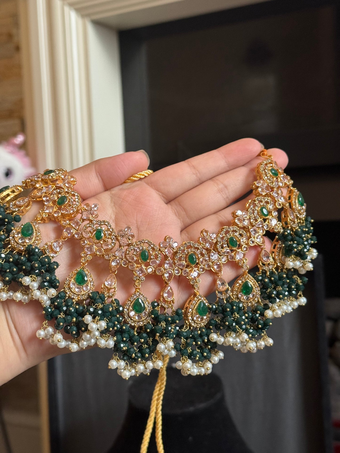 AHLAM - Bridal set | includes Necklace with jhumke, jhumar & Tikka | available in 4 colours