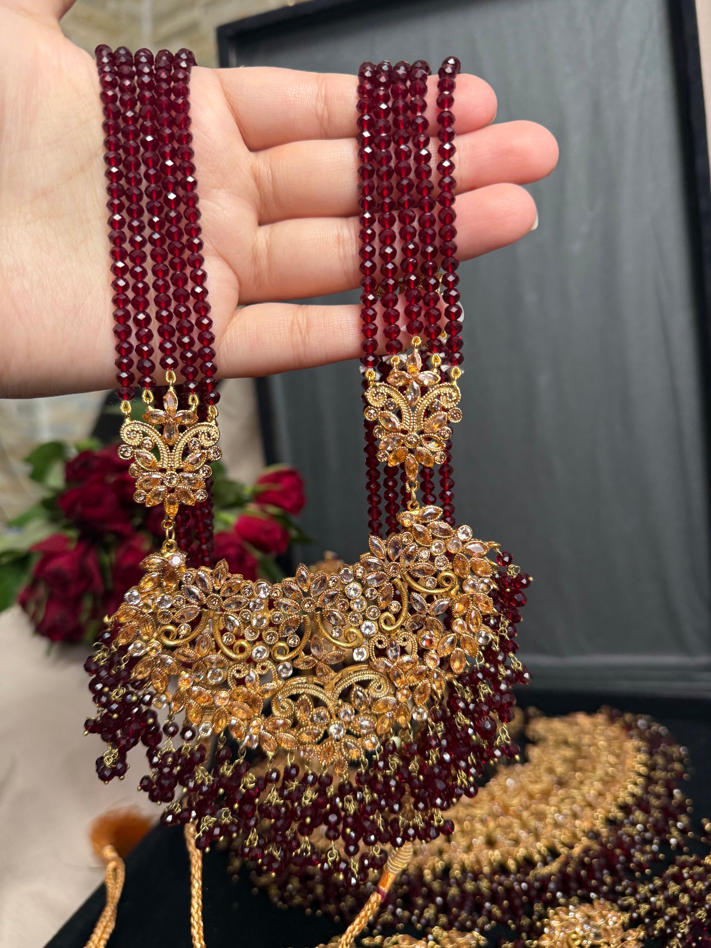 MAYA - Bridal set | includes Necklace with Mala, 2x hand pieces, Jhumar, Jhumke, Tikka and a FREE nose ring | for customisation DM us!