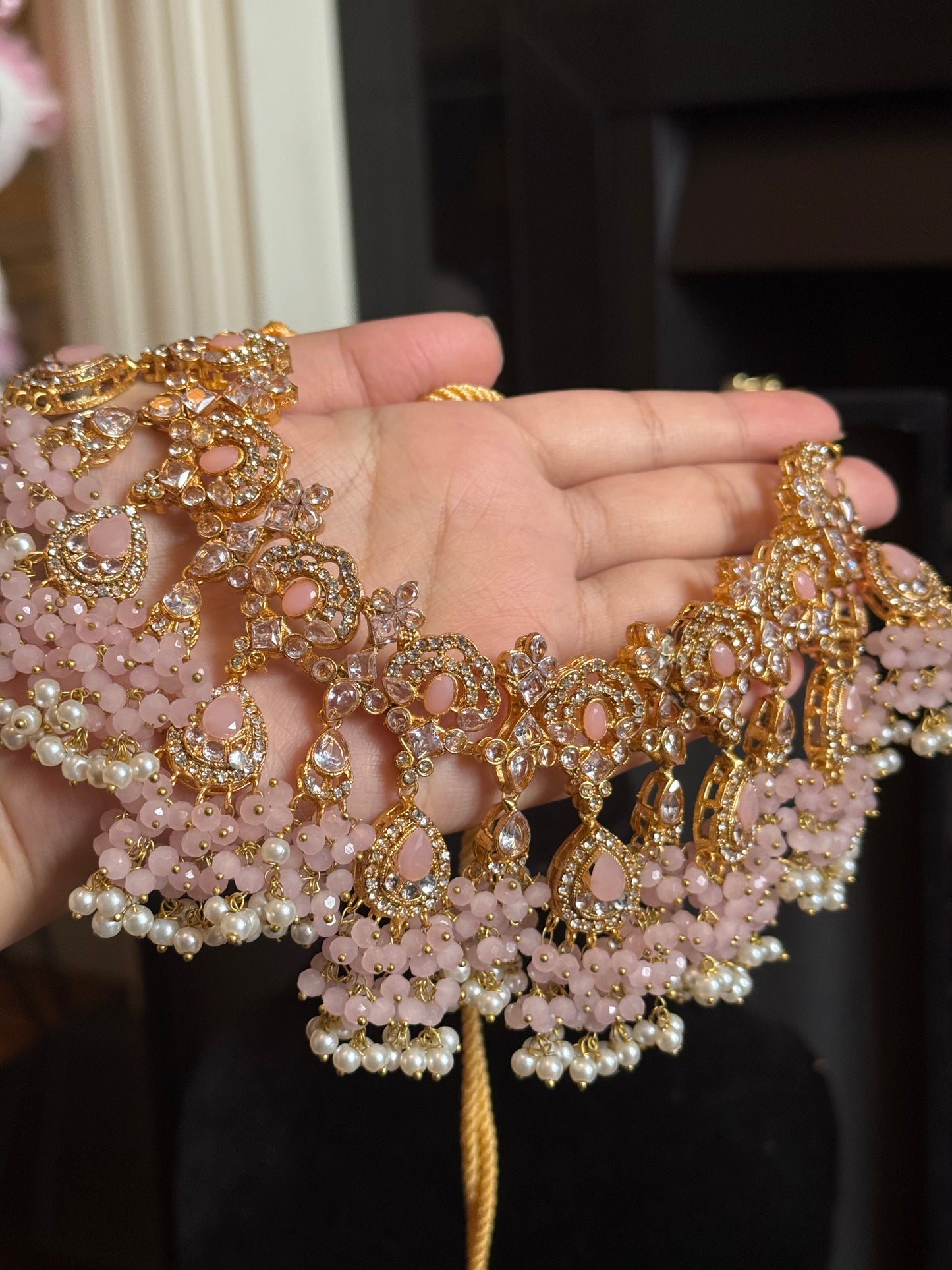 AHLAM - Bridal set | includes Necklace with jhumke, jhumar & Tikka | available in 4 colours