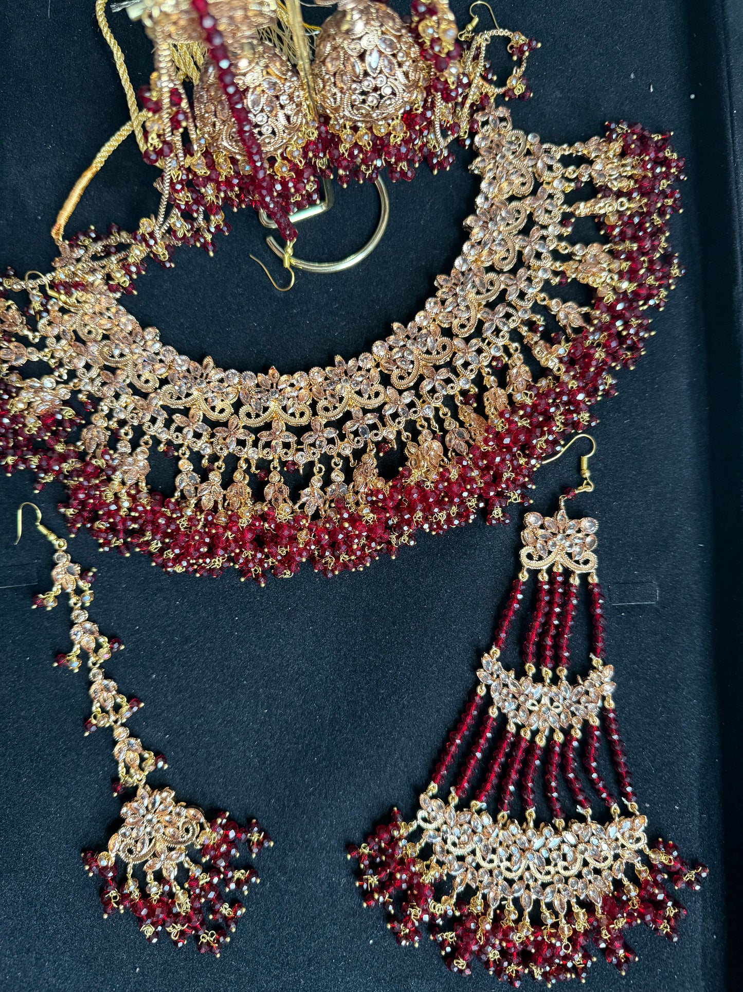 SAIYARA - Bridal set | includes Necklace with jhumar, jhumke, tikka and nose ring. Pakistani bridal jewellery