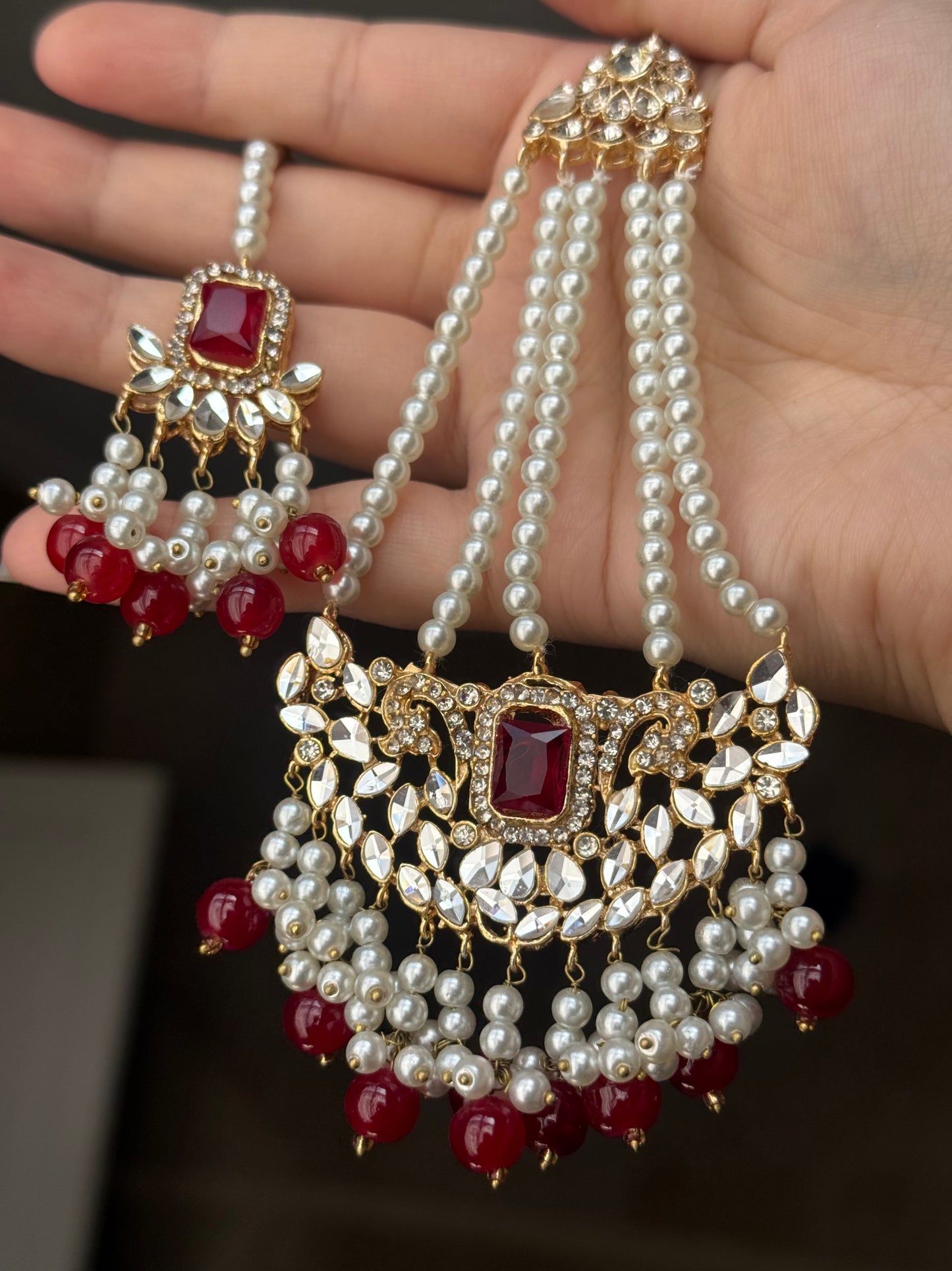 Ruksar - 4 pieces choker set with jhumar, earrings and tikka available in 9 colours