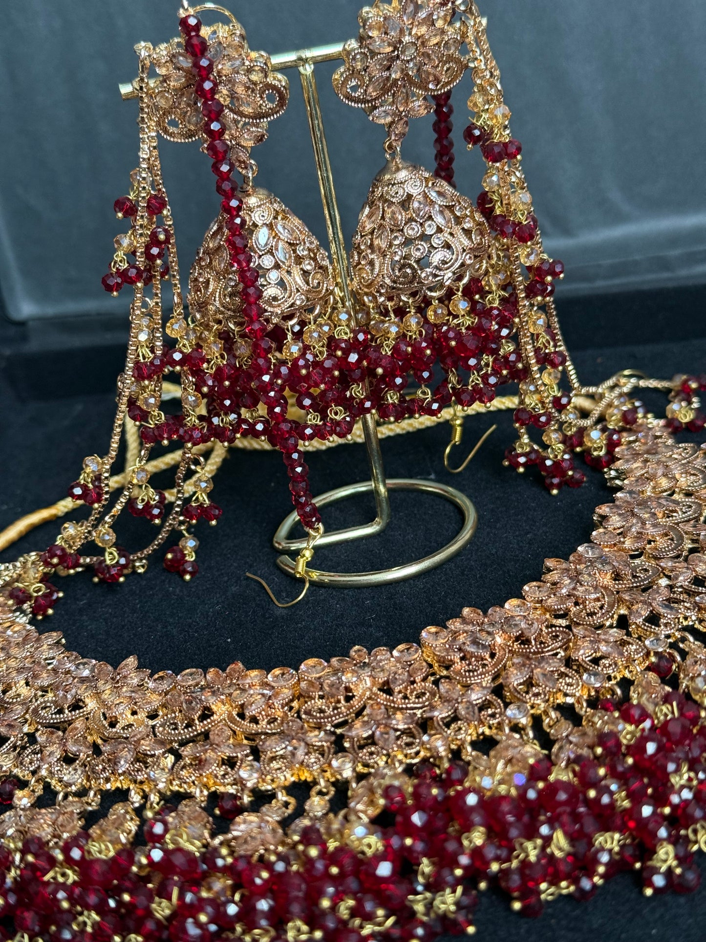 SAIYARA - Bridal set | includes Necklace with jhumar, jhumke, tikka and nose ring. Pakistani bridal jewellery
