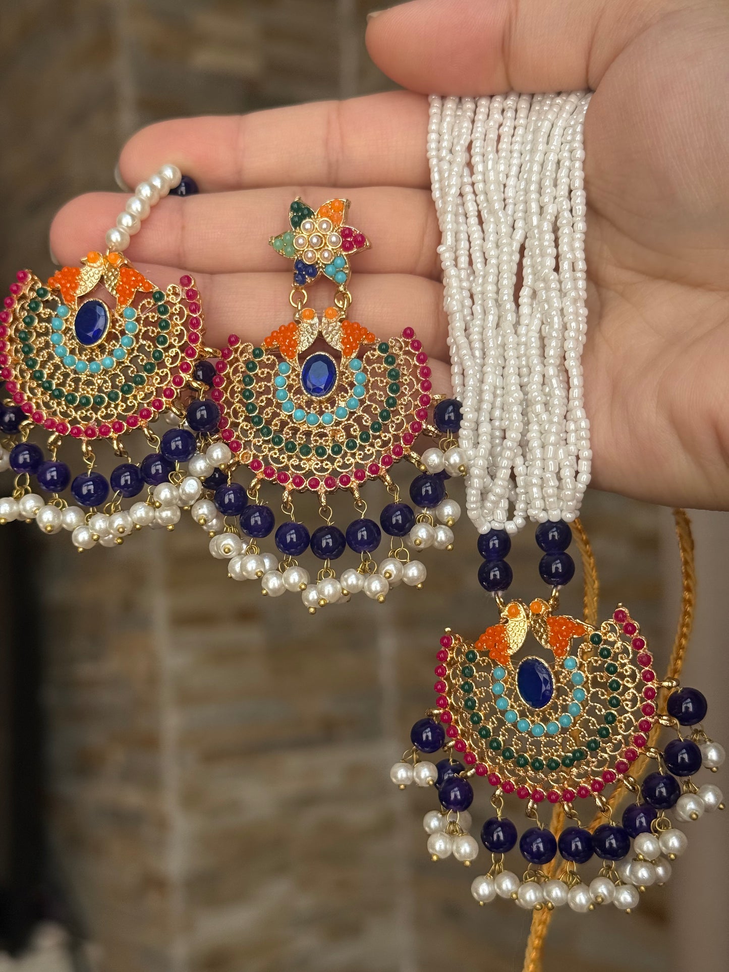ANSHA - Necklace set with Earrings & Tikka | available in 10 colours