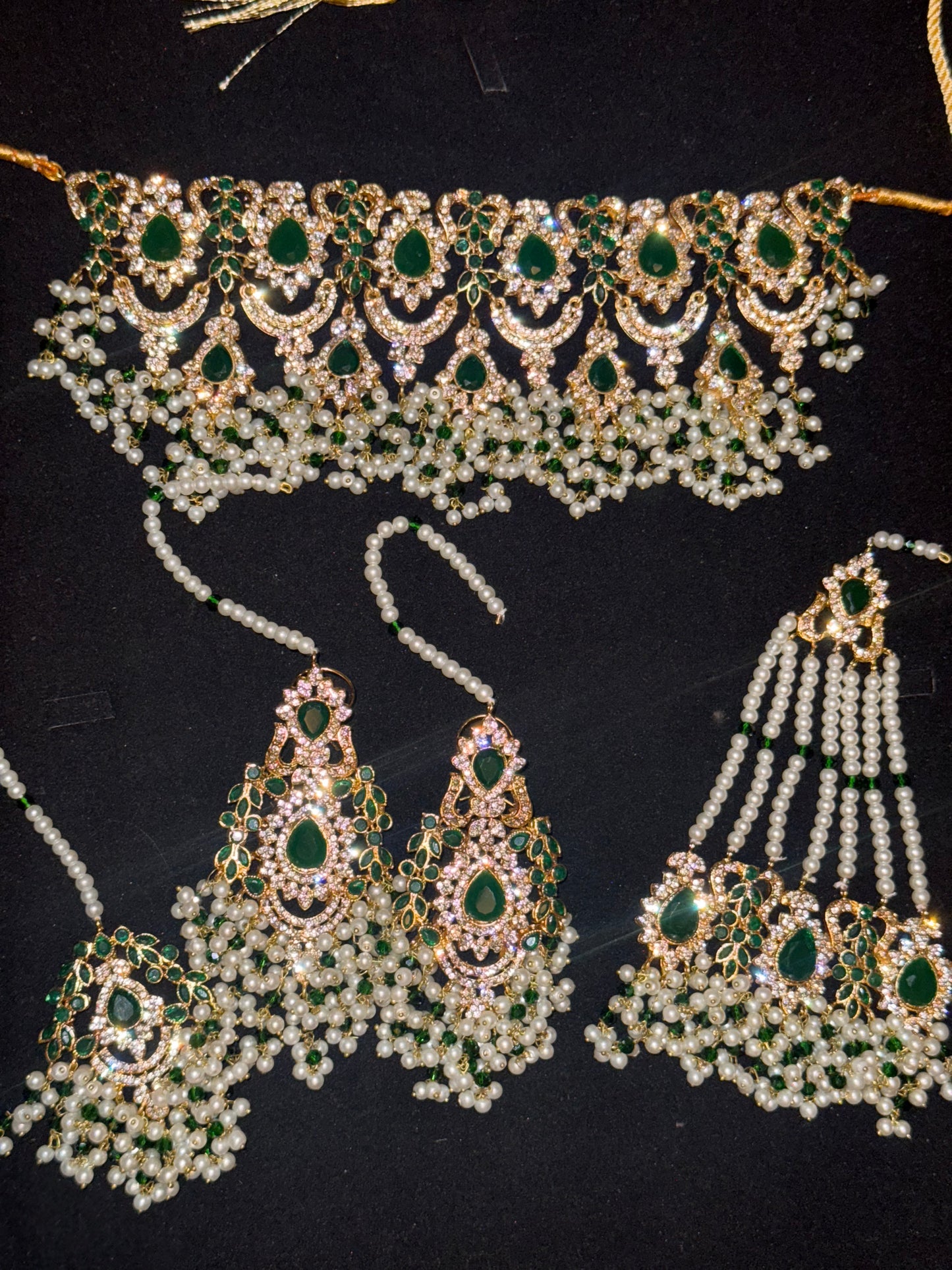 ANUSHAY - Bridal set | includes Necklace with jhumar, earrings and tikka | available in 4 colours