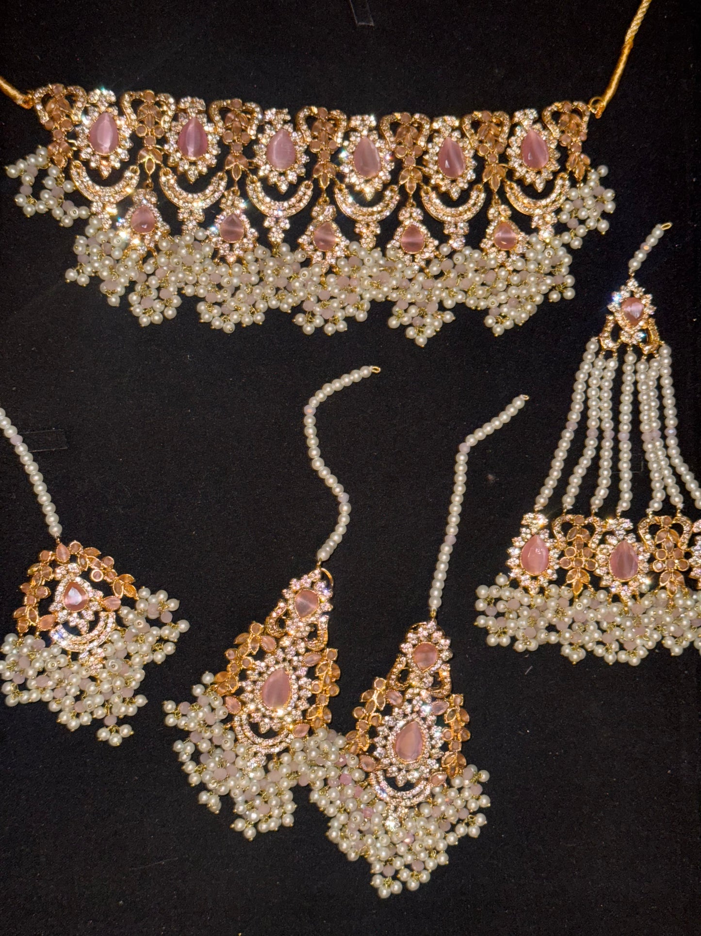 ANUSHAY - Bridal set | includes Necklace with jhumar, earrings and tikka | available in 4 colours