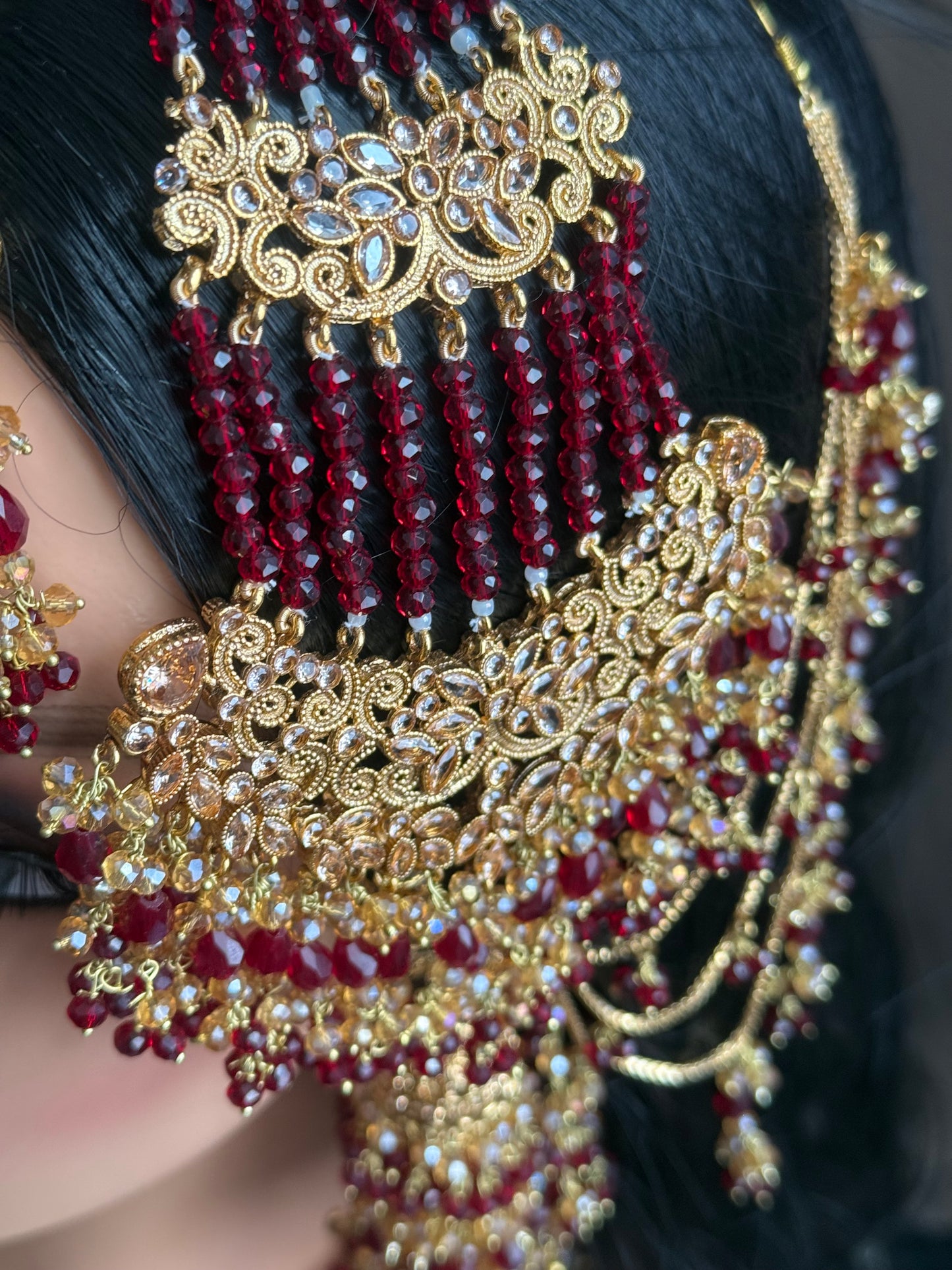 Haya - Heavy Bridal set | Necklace with jhumar, jhumke and tikka