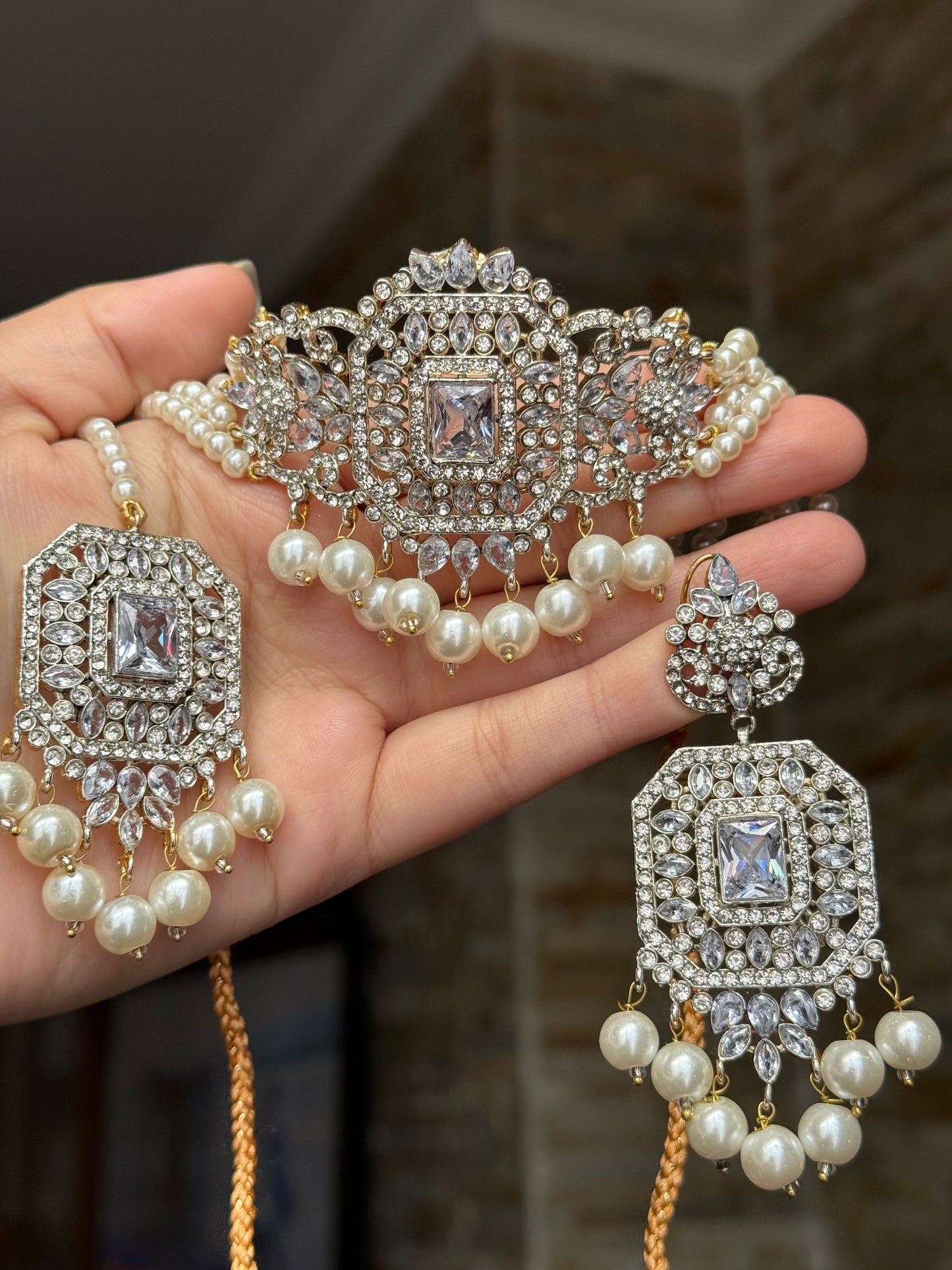 Rania - Choker set with earrings and tikka available in 10 colours