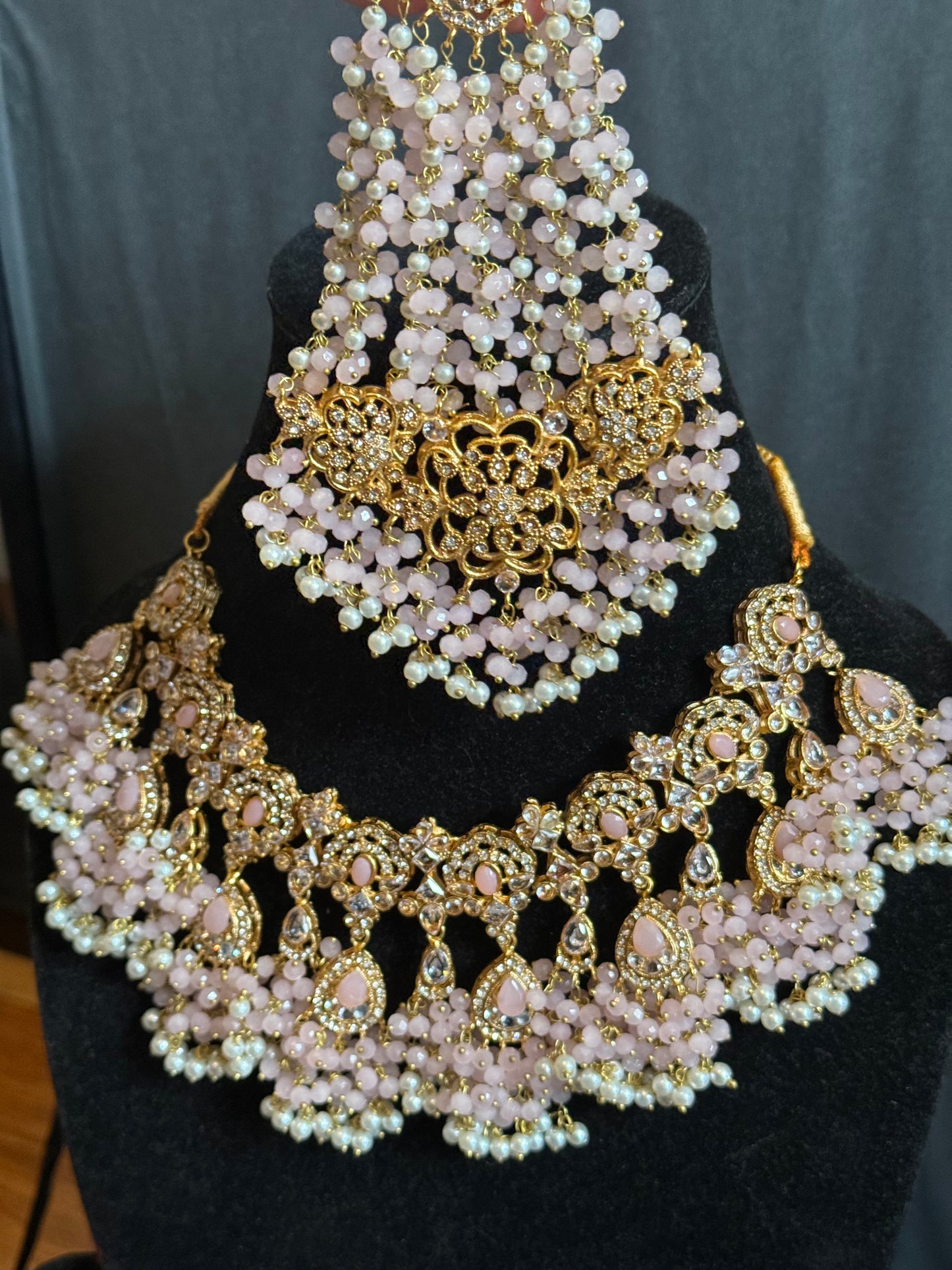 AHLAM - Bridal set | includes Necklace with jhumke, jhumar & Tikka | available in 4 colours