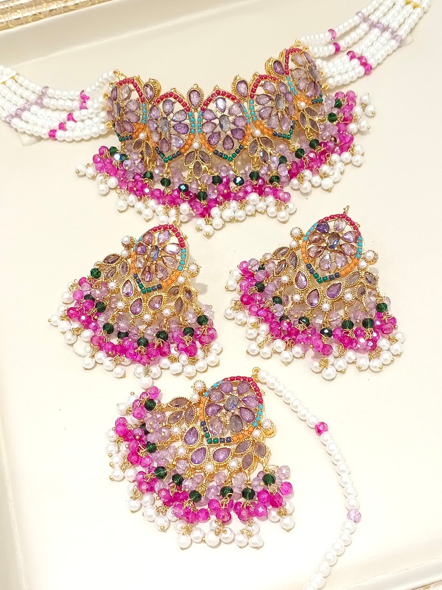 MARJAAN - Choker set with Earrings & Tikka | available in 10 colours