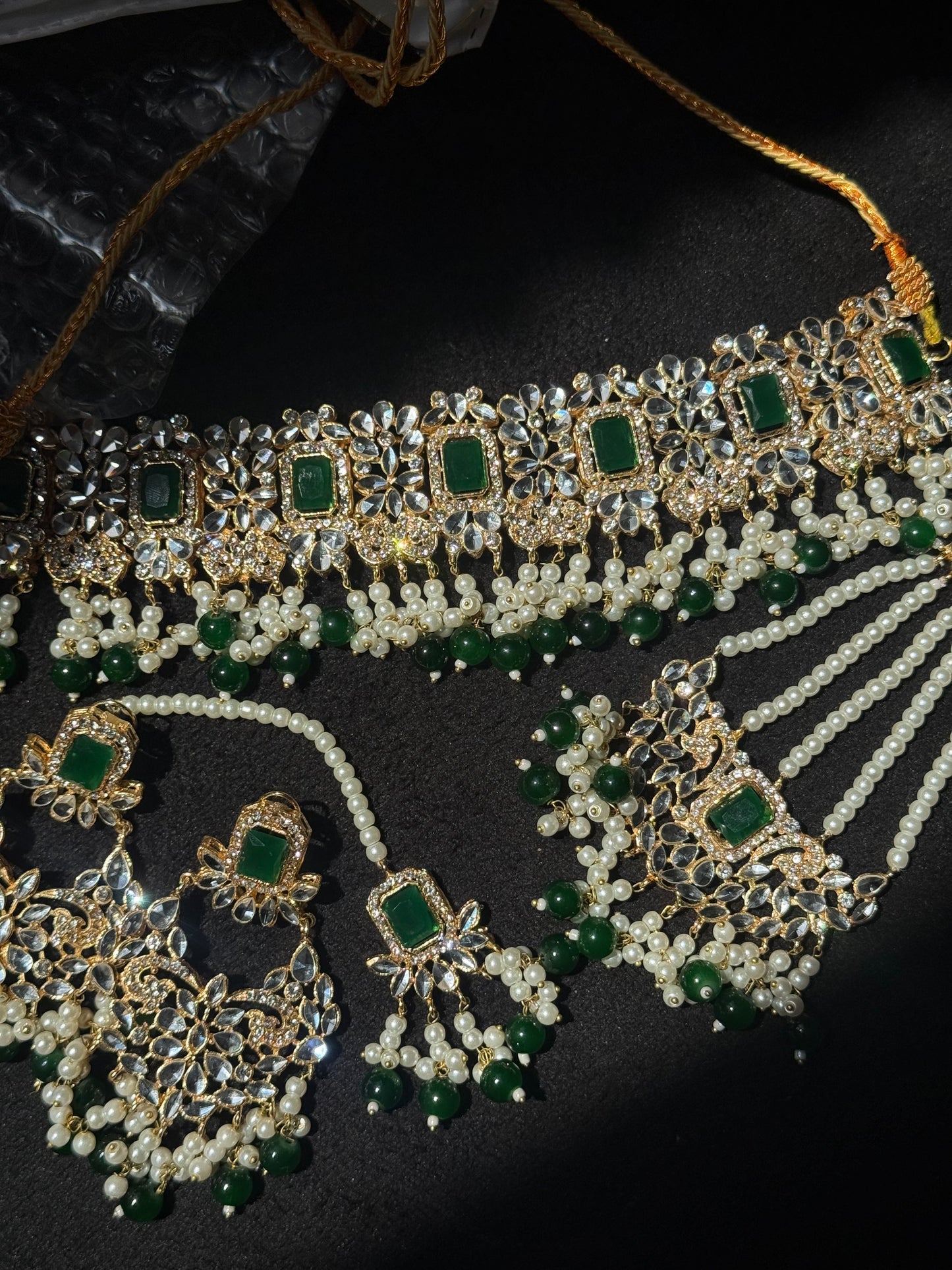 Ruksar - 4 pieces choker set with jhumar, earrings and tikka available in 9 colours