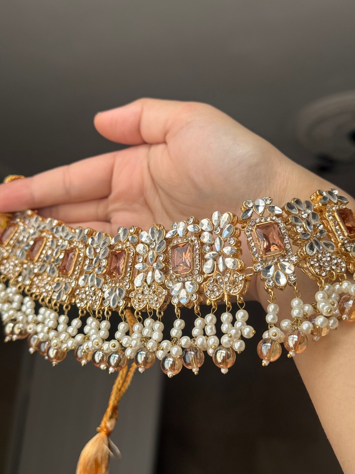 Ruksar - 4 pieces choker set with jhumar, earrings and tikka available in 9 colours