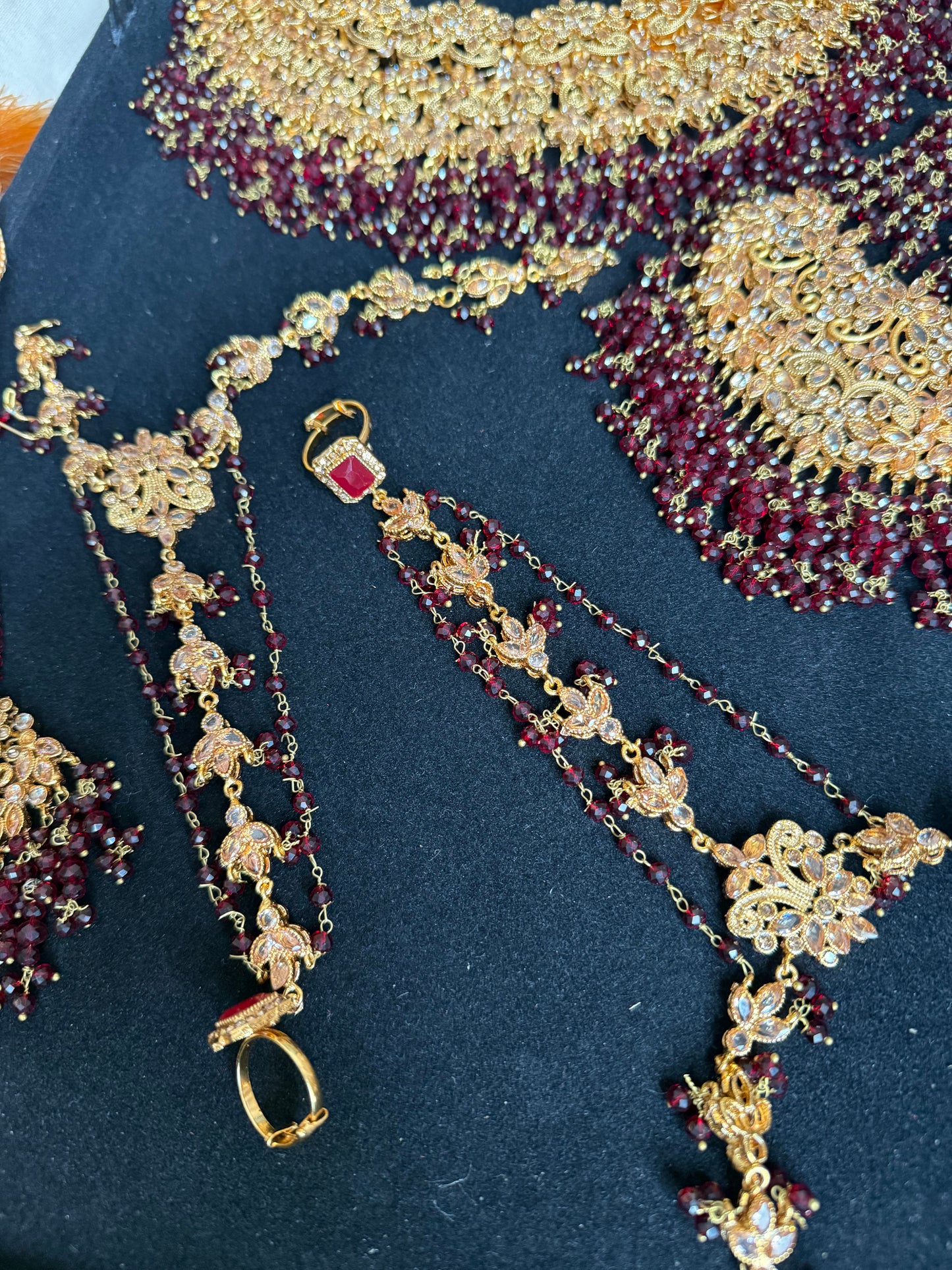 MAYA - Bridal set | includes Necklace with Mala, 2x hand pieces, Jhumar, Jhumke, Tikka and a FREE nose ring | for customisation DM us!