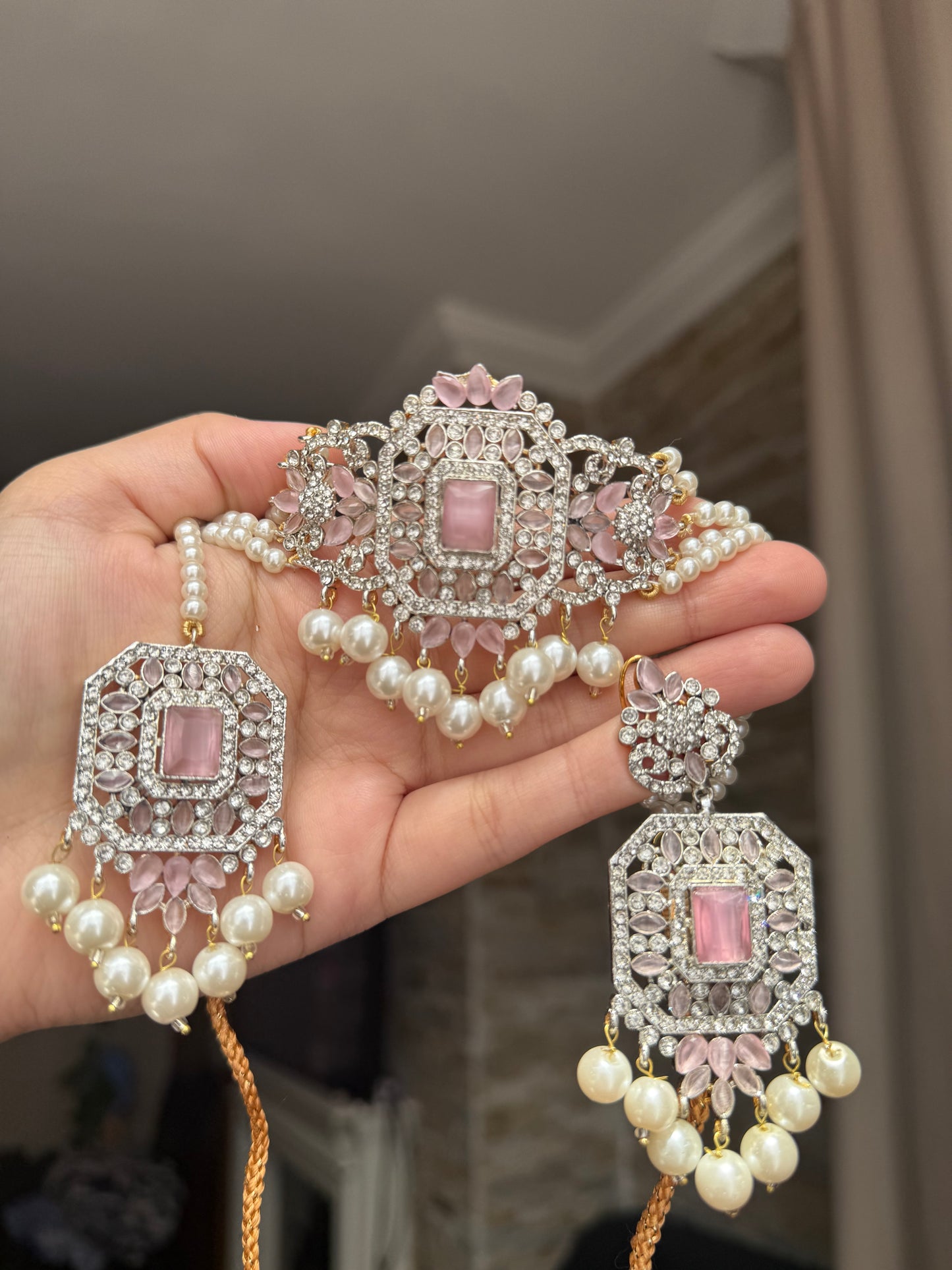 Rania - Choker set with earrings and tikka available in 10 colours