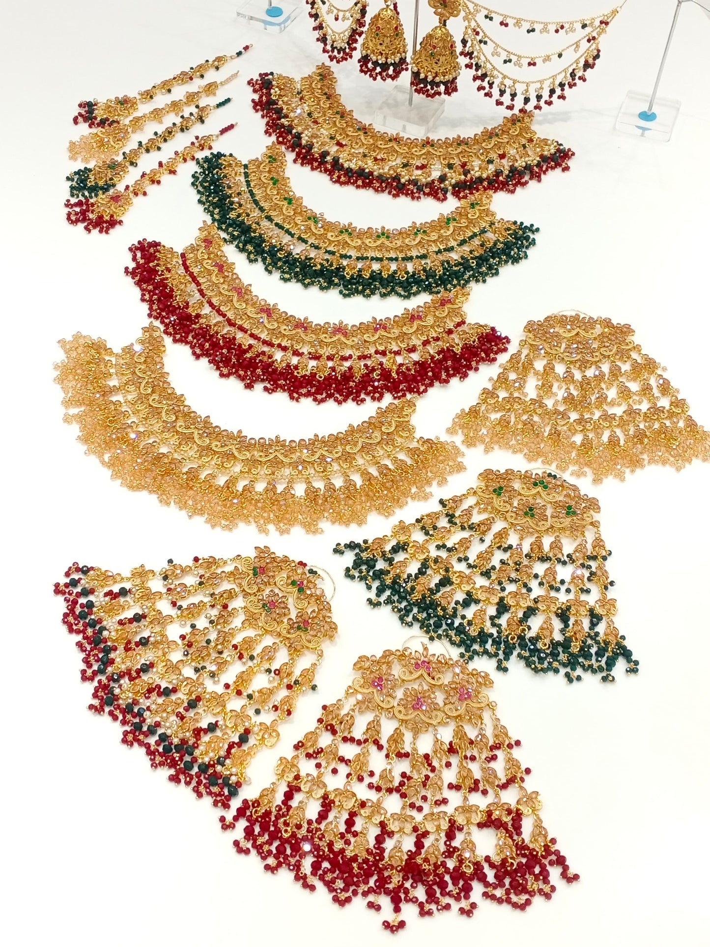 NUR - Heavy Bridal set includes: Necklace, Jhumar, Jhumke & Tikka | available in 3 Colours