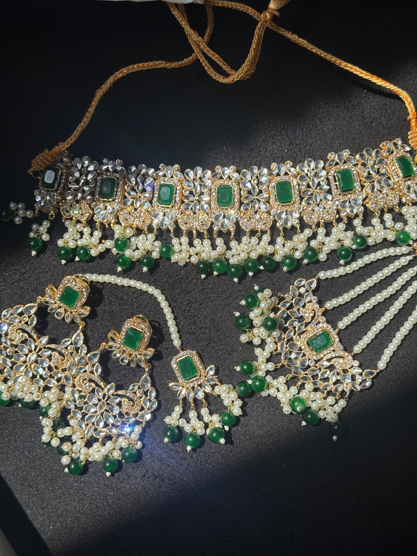 Ruksar - 4 pieces choker set with jhumar, earrings and tikka available in 9 colours