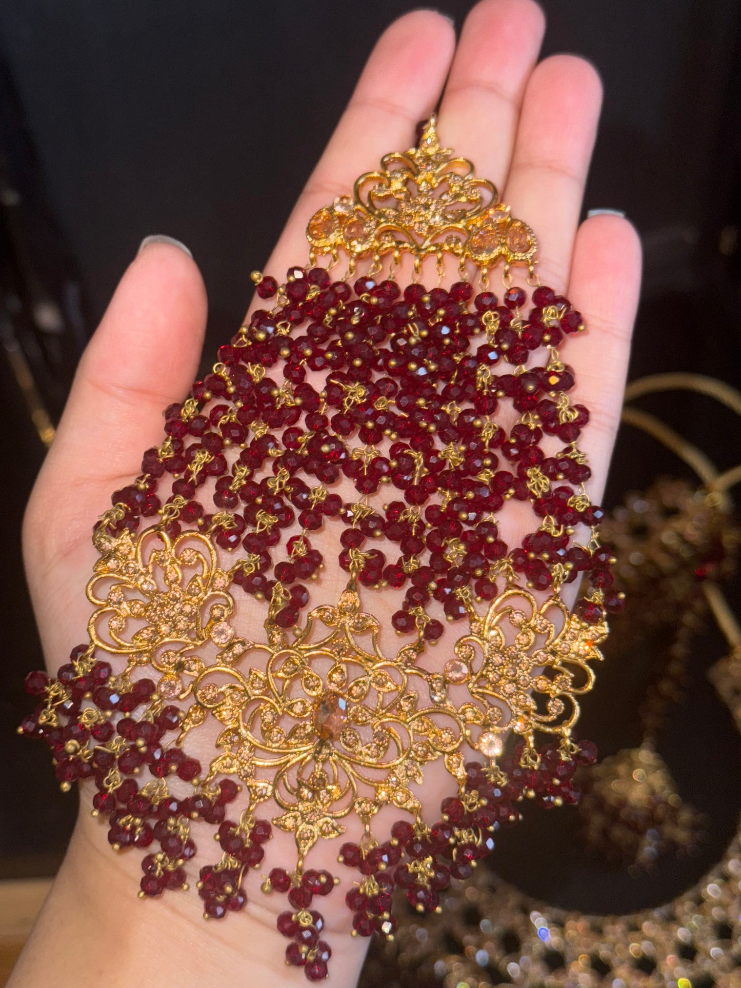 JANNAT - Heavy Bridal set | includes: choker, Necklace, jhumar, Jhumke and Tikka | Maroon colour available