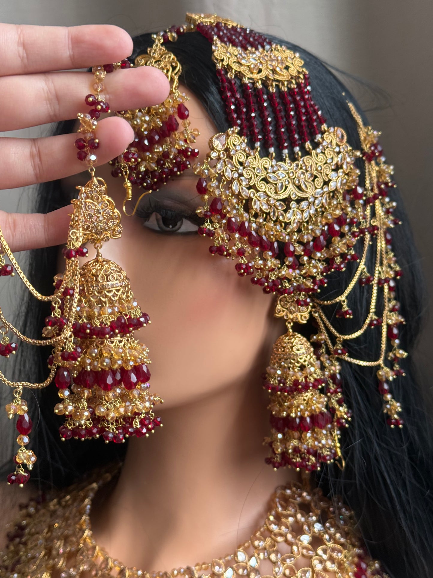Haya - Heavy Bridal set | Necklace with jhumar, jhumke and tikka