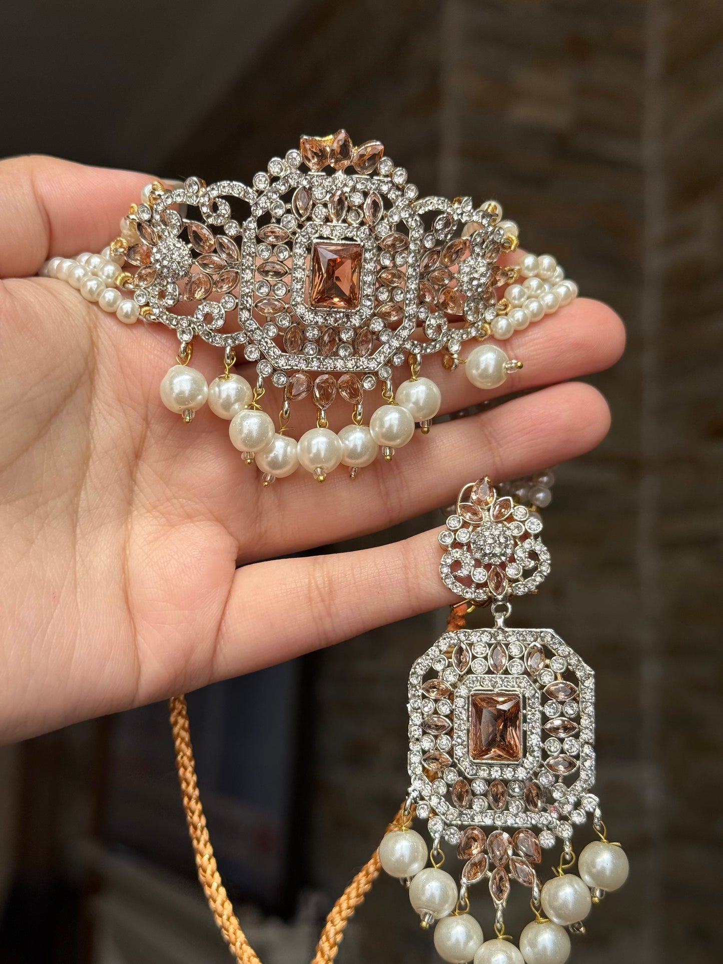 Rania - Choker set with earrings and tikka available in 10 colours