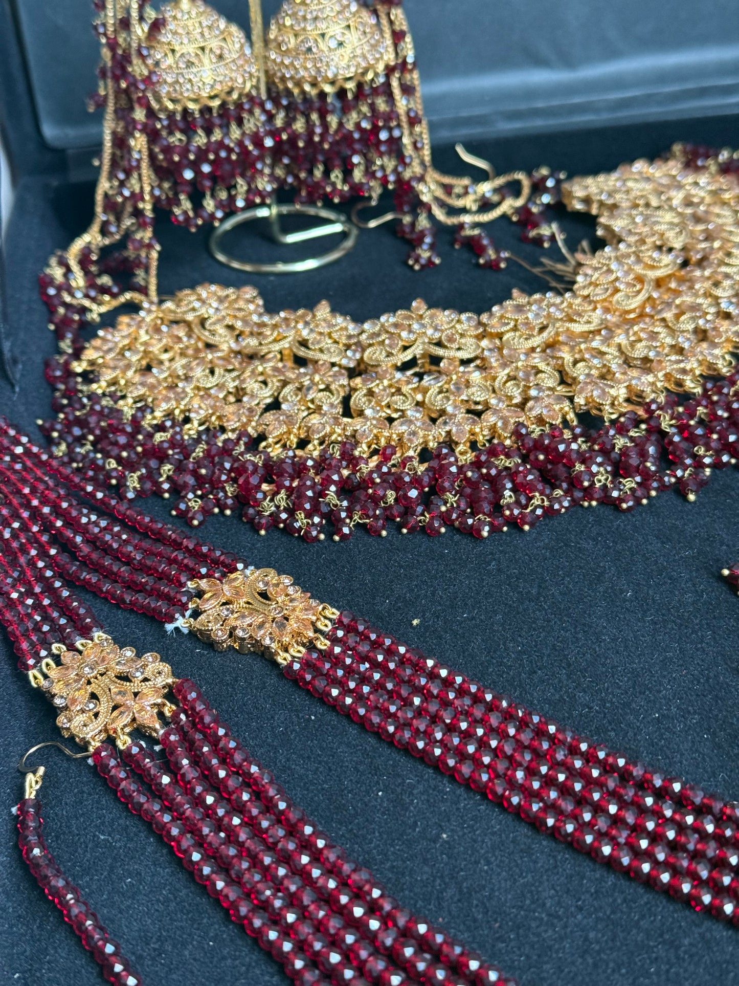 MAYA - Bridal set | includes Necklace with Mala, 2x hand pieces, Jhumar, Jhumke, Tikka and a FREE nose ring | for customisation DM us!