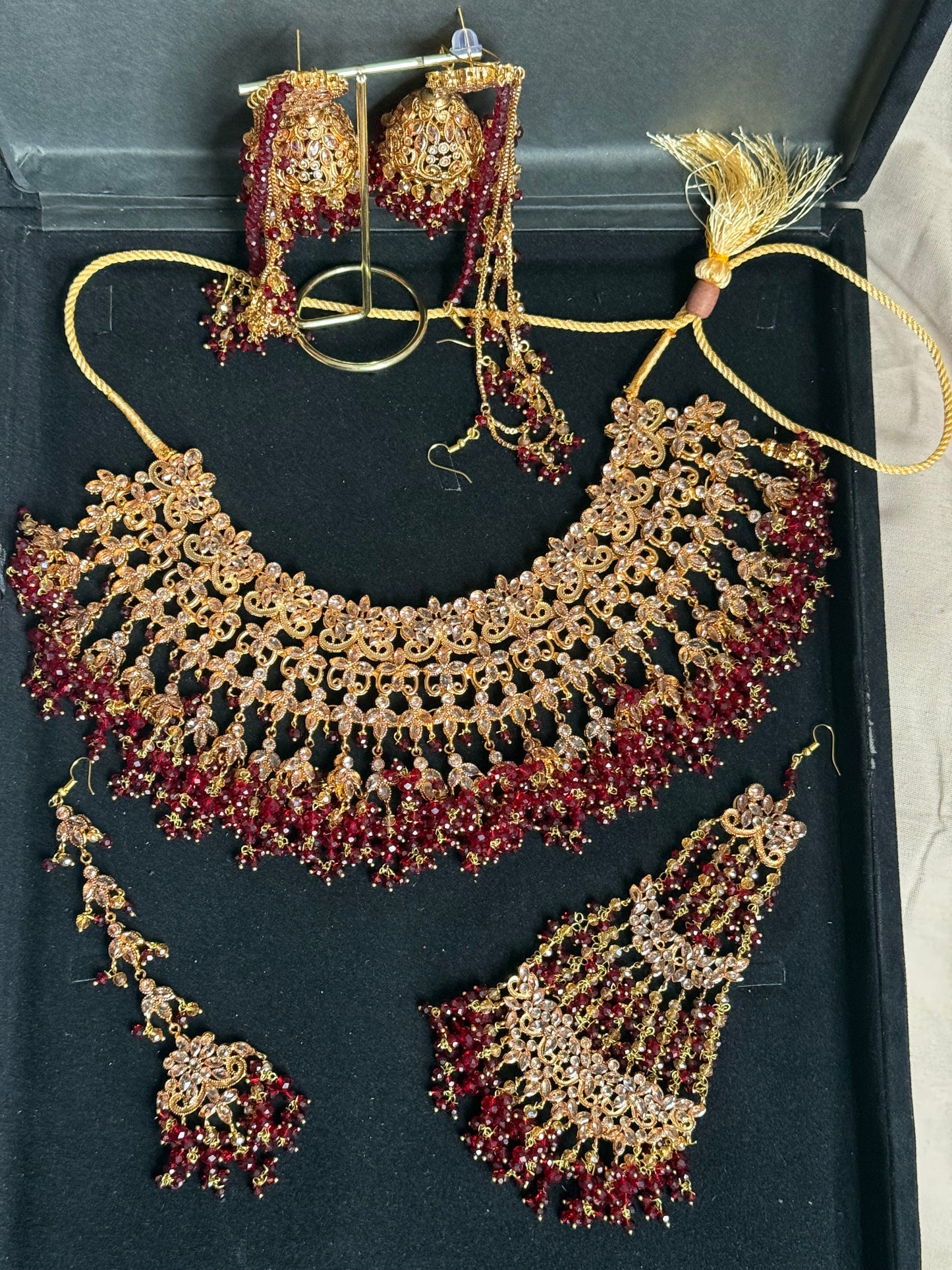ALISHAY - Bridal set | includes Necklace with jhumar, jhumke, tikka and nose ring.