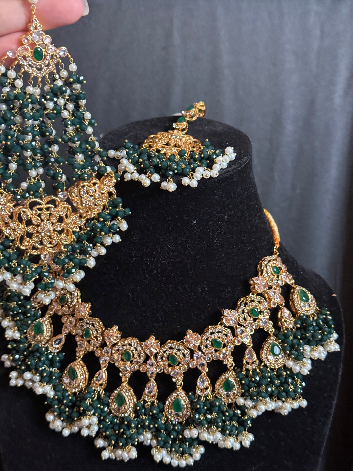AHLAM - Bridal set | includes Necklace with jhumke, jhumar & Tikka | available in 4 colours