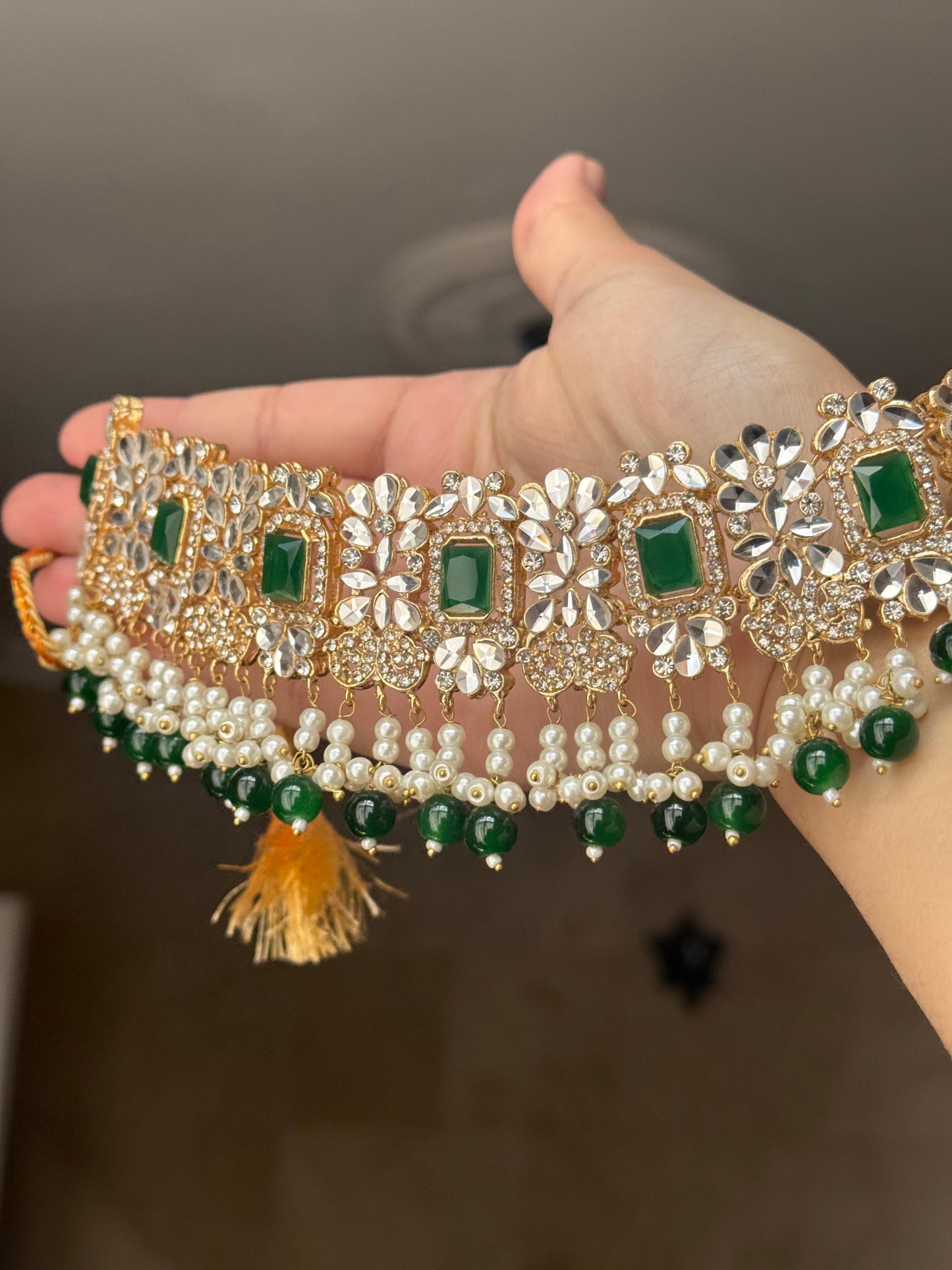 Ruksar - 4 pieces choker set with jhumar, earrings and tikka available in 9 colours