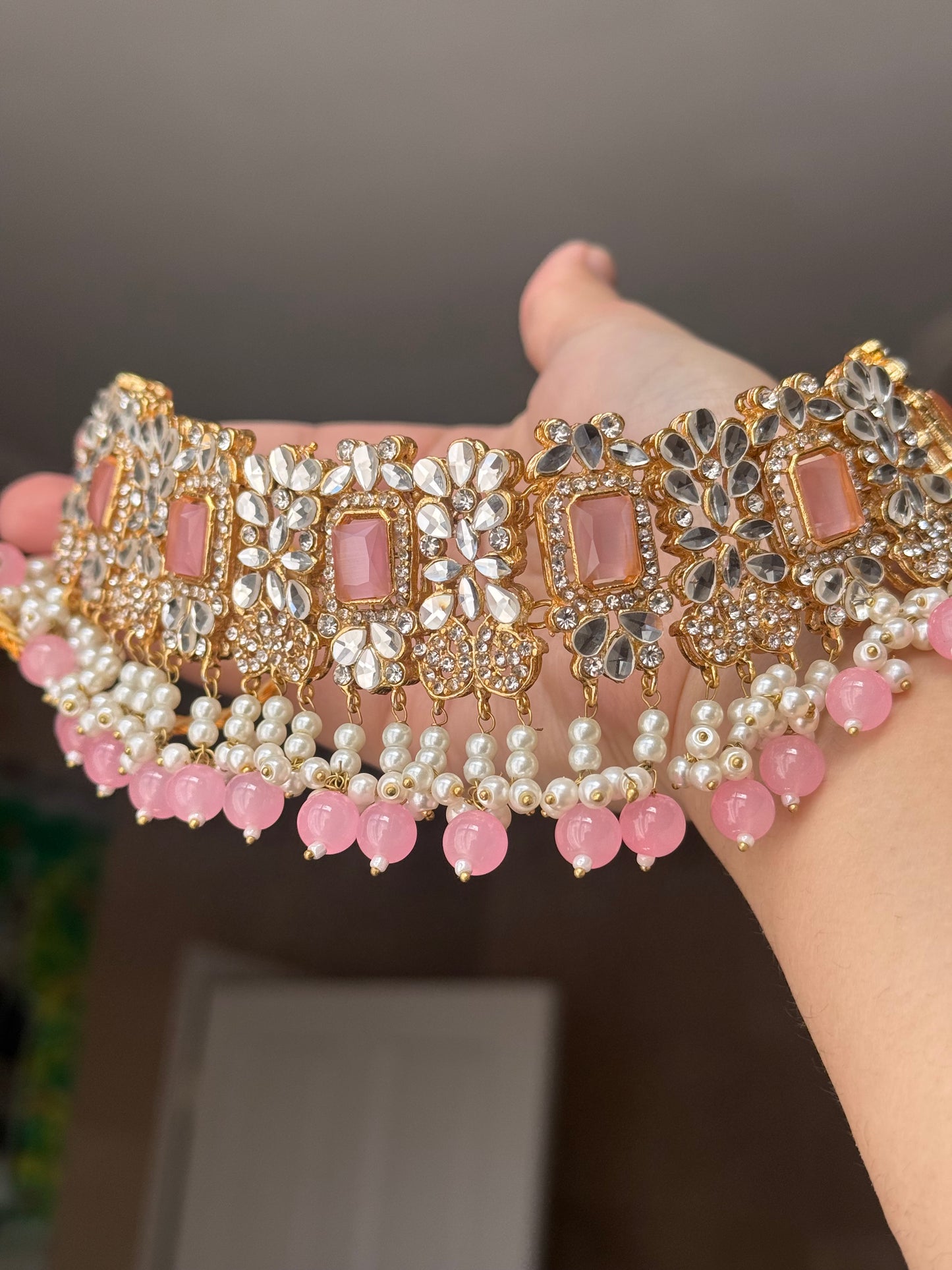 Ruksar - 4 pieces choker set with jhumar, earrings and tikka available in 9 colours