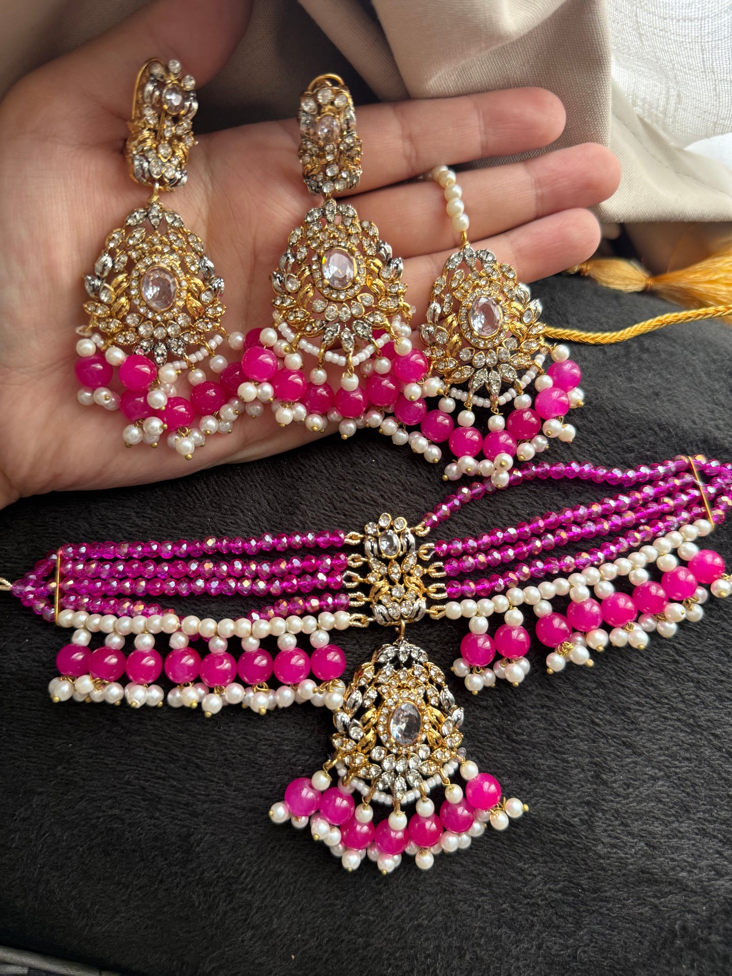 FAJAR - Choker set with earrings and tikka | available in 15 colours