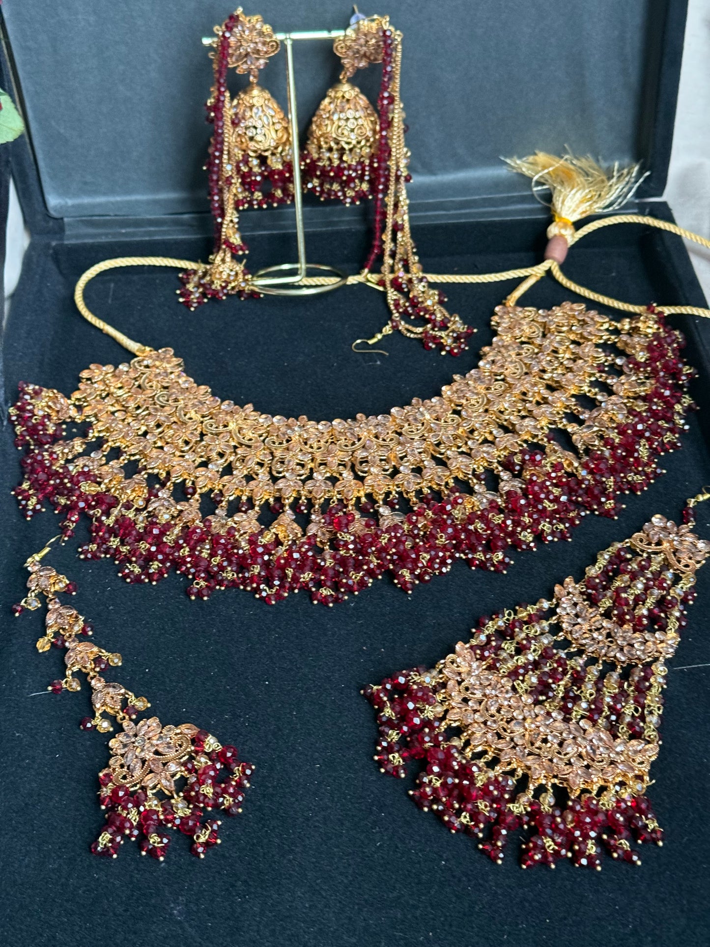 ALISHAY - Bridal set | includes Necklace with jhumar, jhumke, tikka and nose ring.