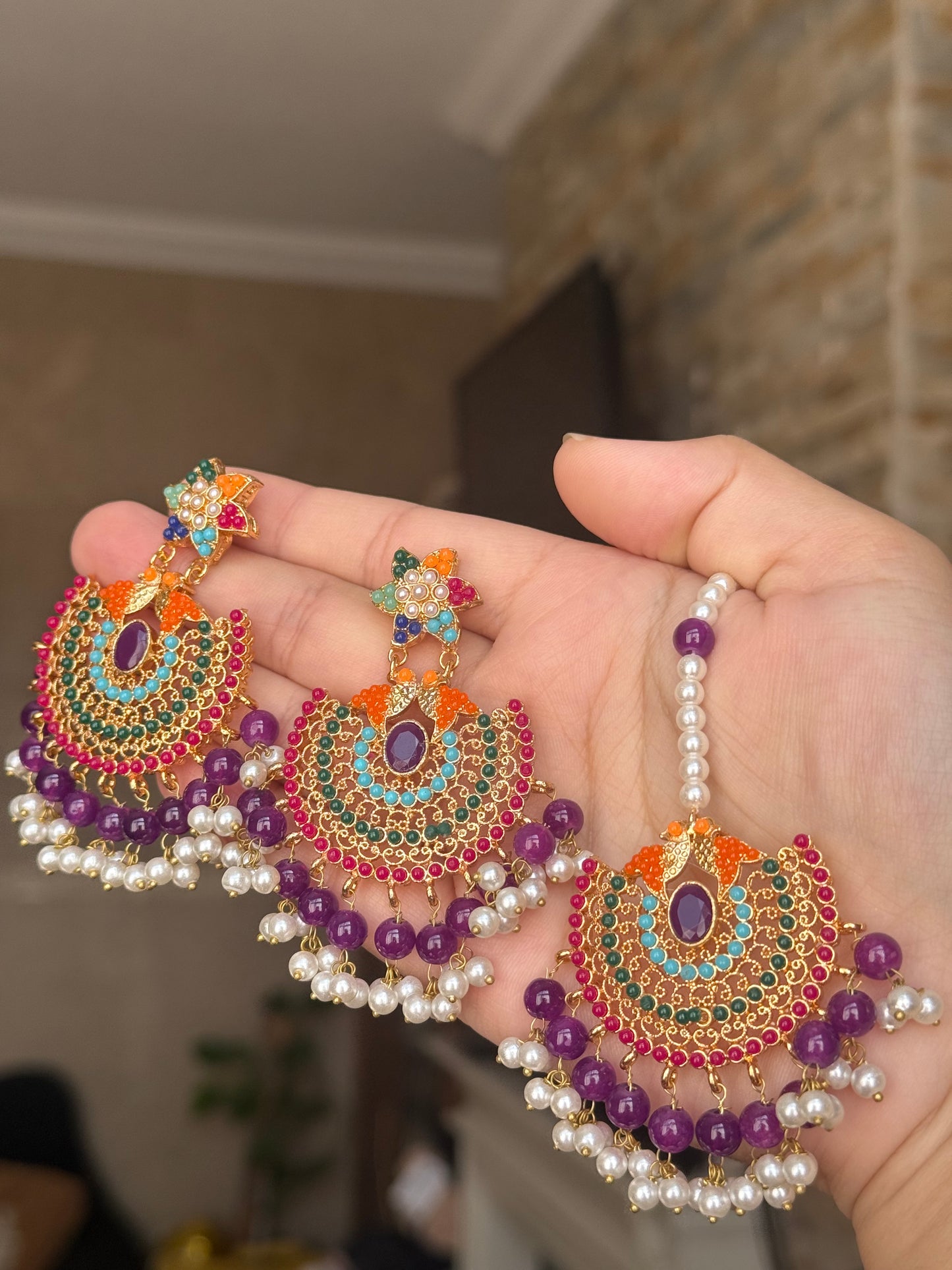 ANSHA - Necklace set with Earrings & Tikka | available in 10 colours