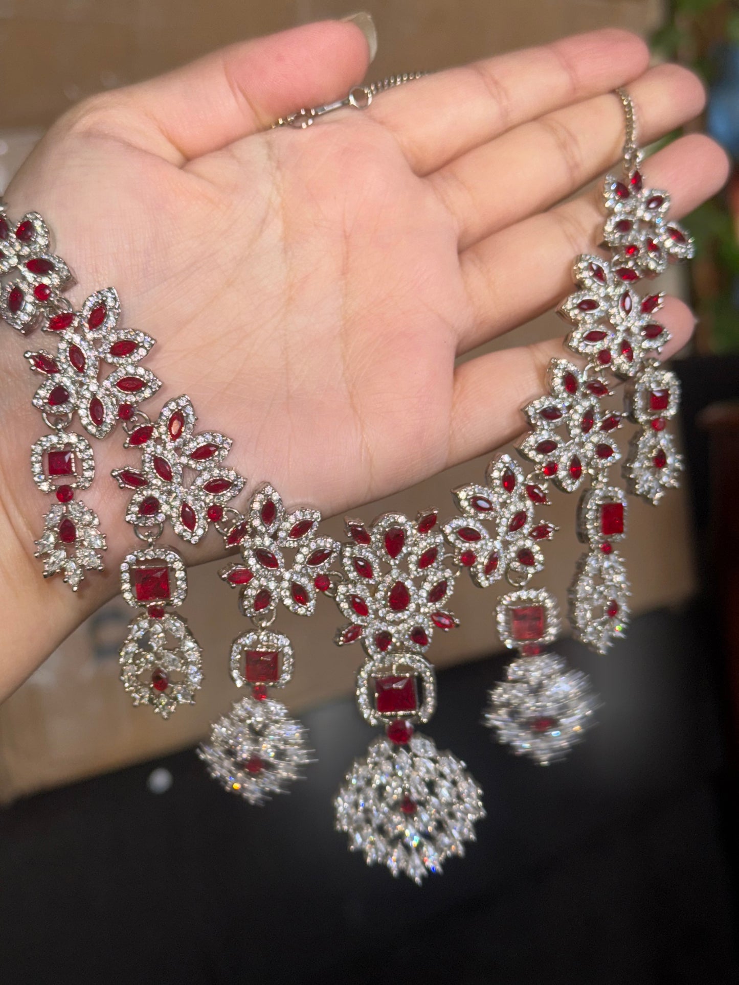 Rasha - AD necklace with earrings and tikka 5 colours available