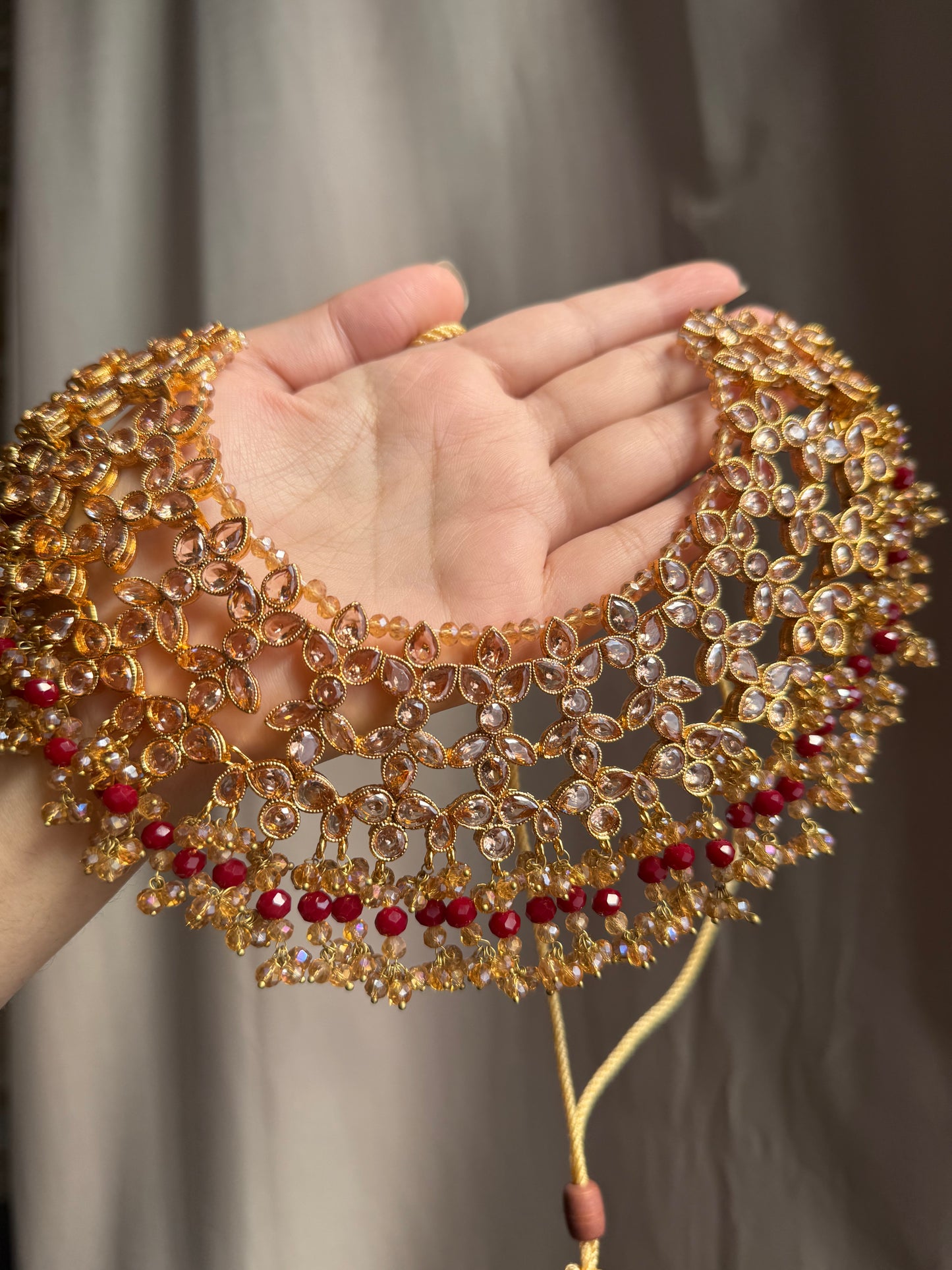 MEHMAL - Heavy Bridal set | includes: Necklace with jhumar, jhumke and Tikka | Red Bridal set