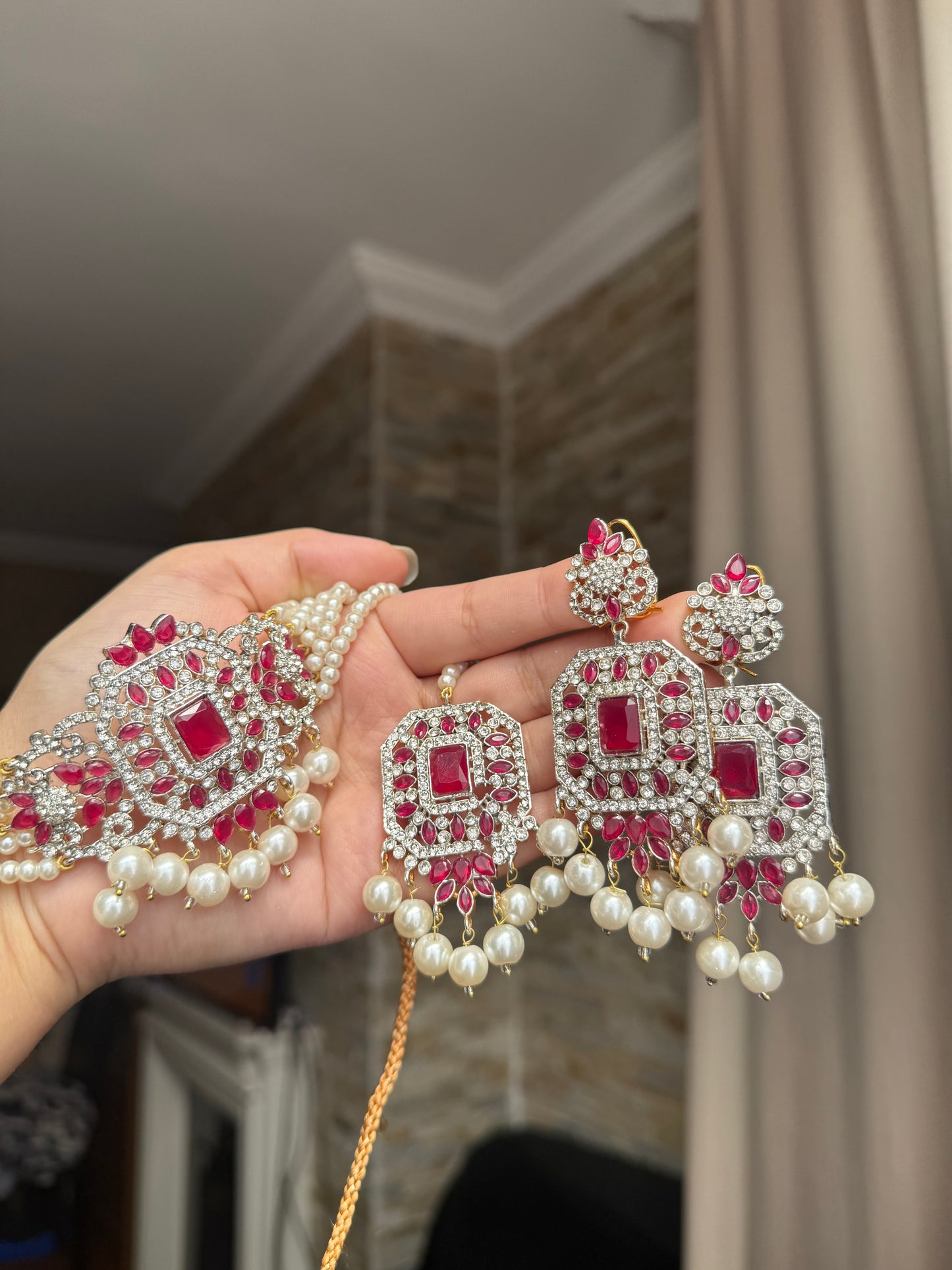 Rania - Choker set with earrings and tikka available in 10 colours