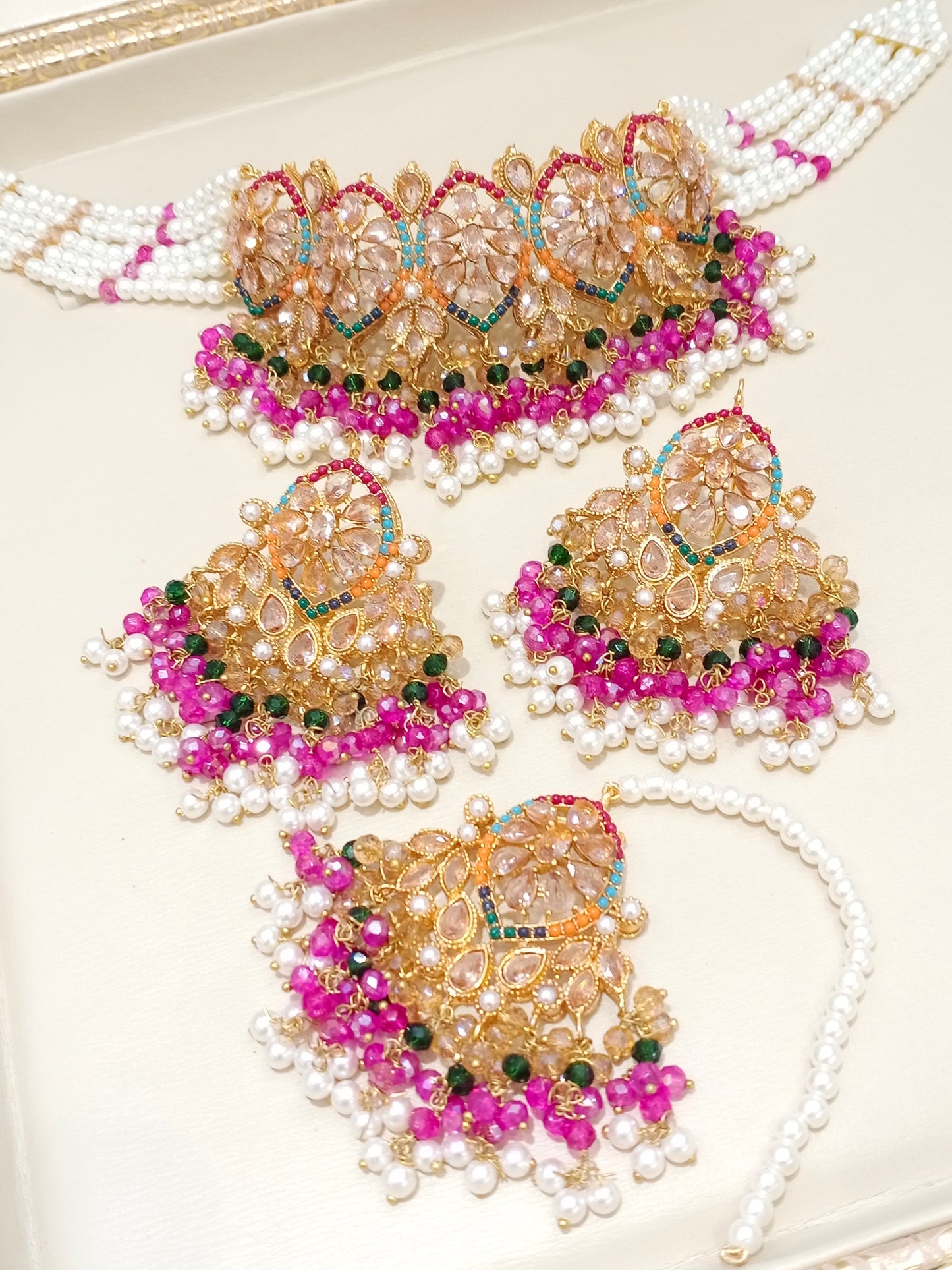 MARJAAN - Choker set with Earrings & Tikka | available in 10 colours