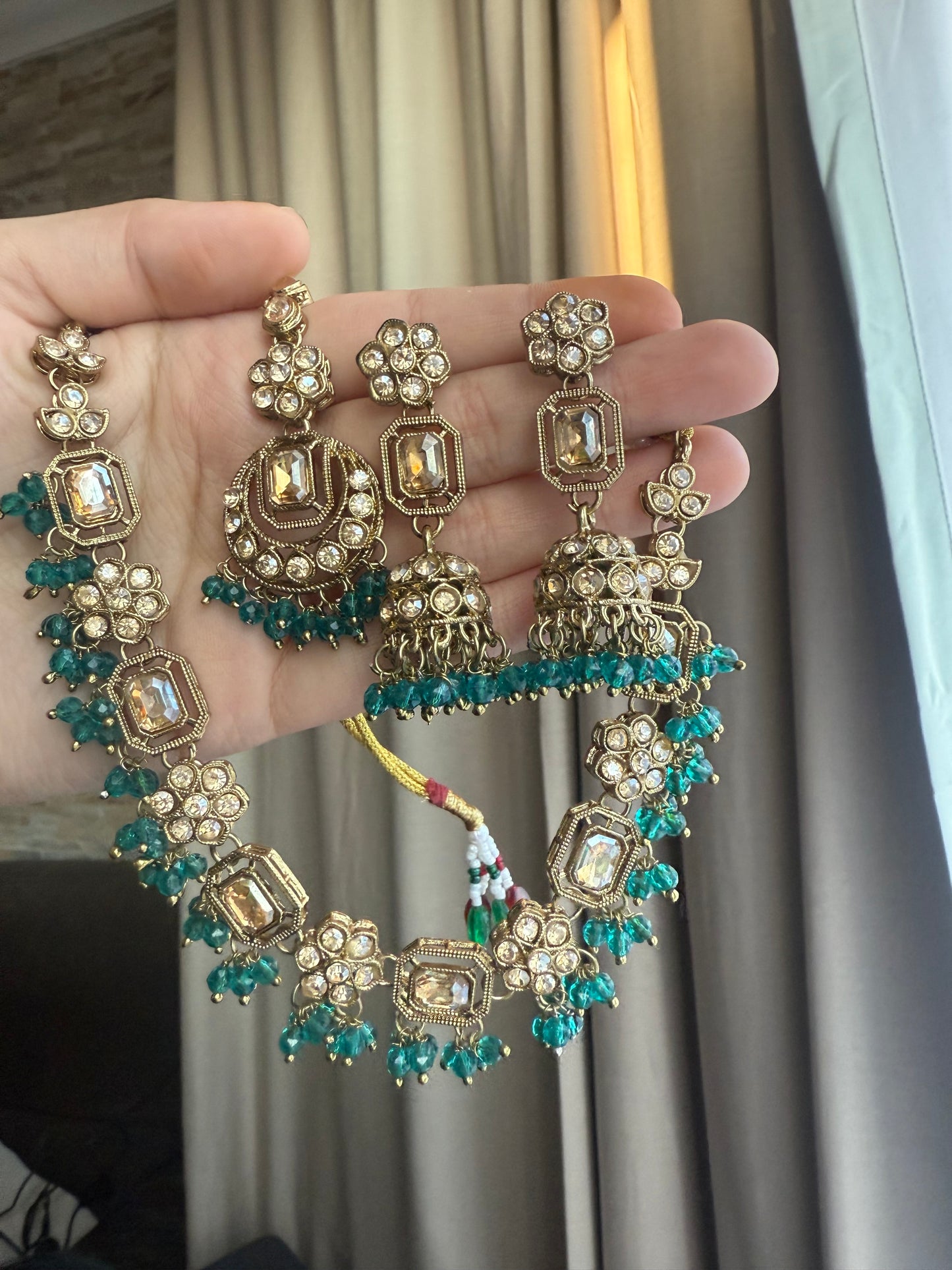Marwa - Necklace set with jhumke and tikka available in 8 colours