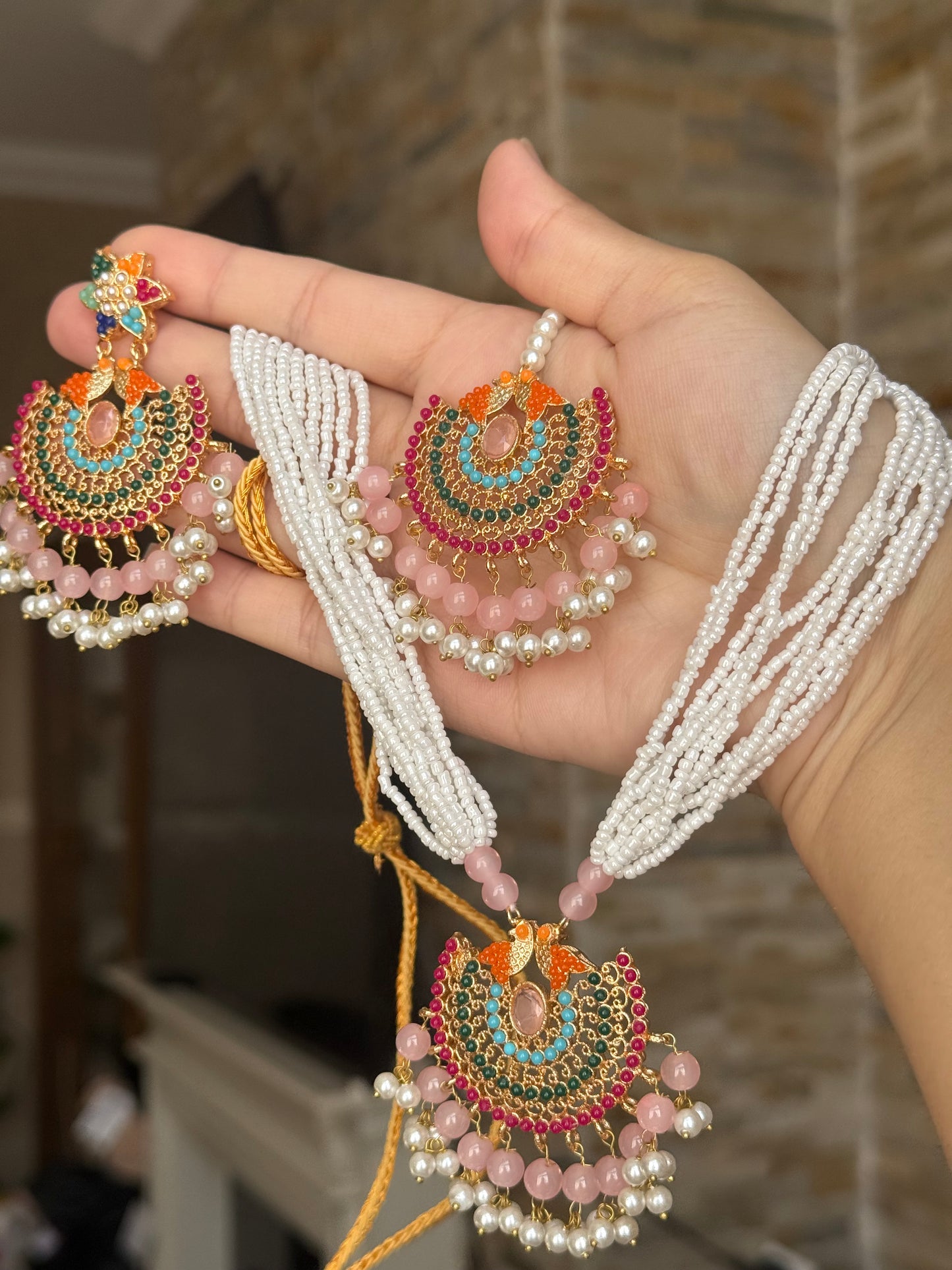 ANSHA - Necklace set with Earrings & Tikka | available in 10 colours
