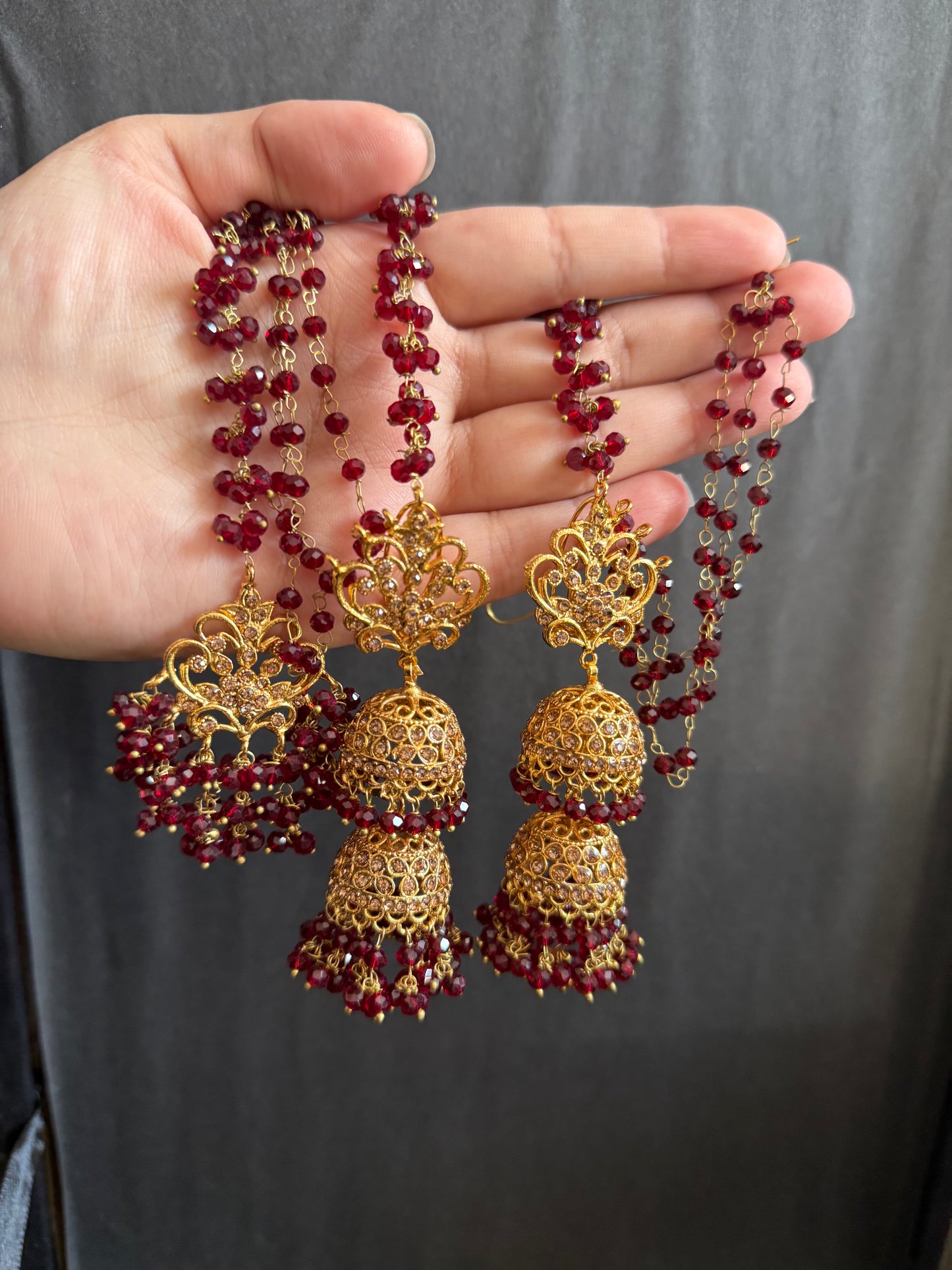 JANNAT - Heavy Bridal set | includes: choker, Necklace, jhumar, Jhumke and Tikka | Maroon colour available