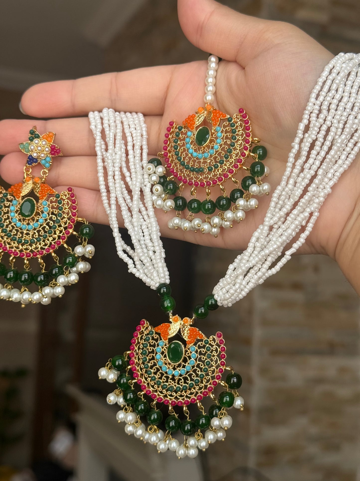ANSHA - Necklace set with Earrings & Tikka | available in 10 colours