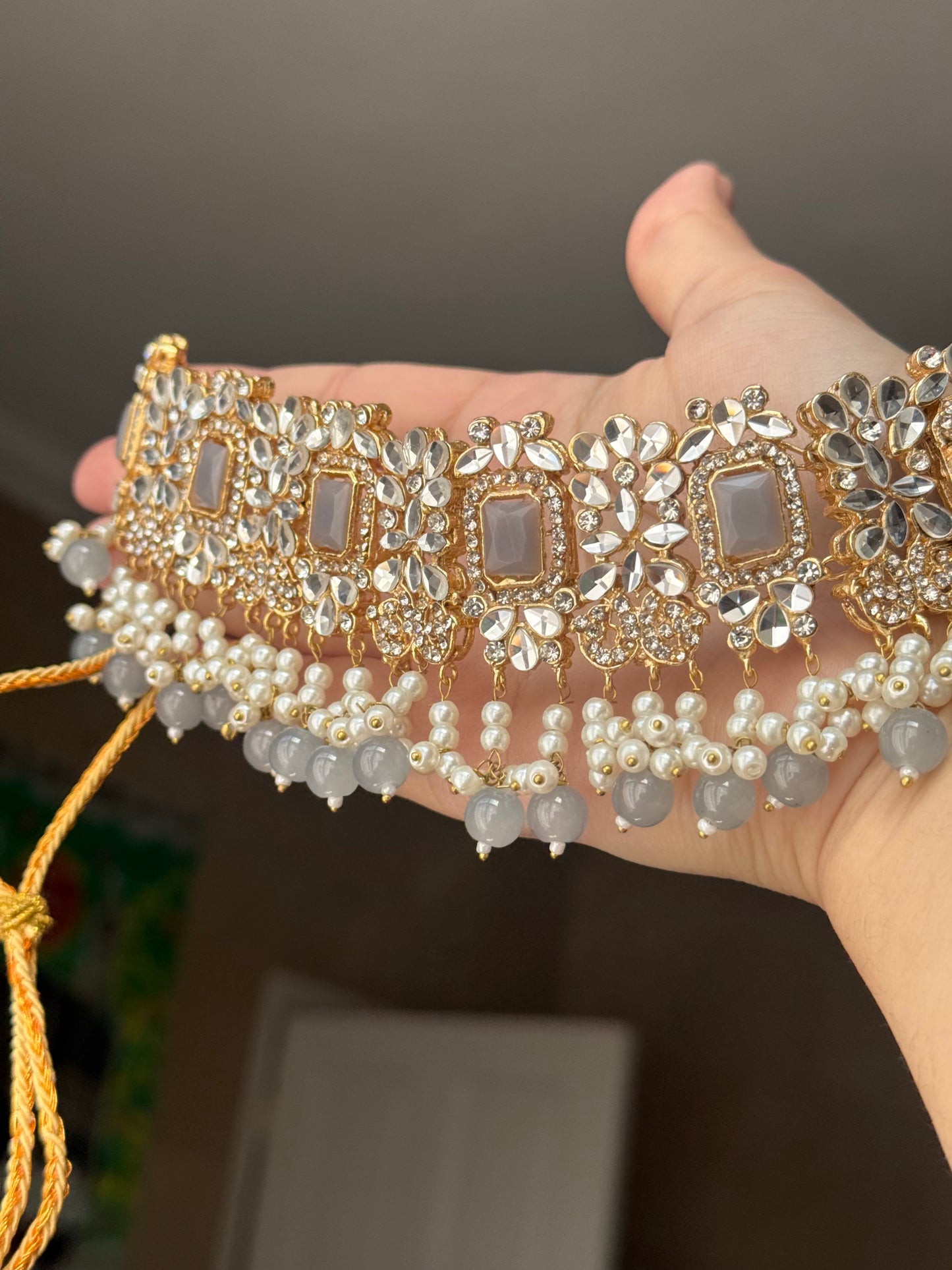 Ruksar - 4 pieces choker set with jhumar, earrings and tikka available in 9 colours
